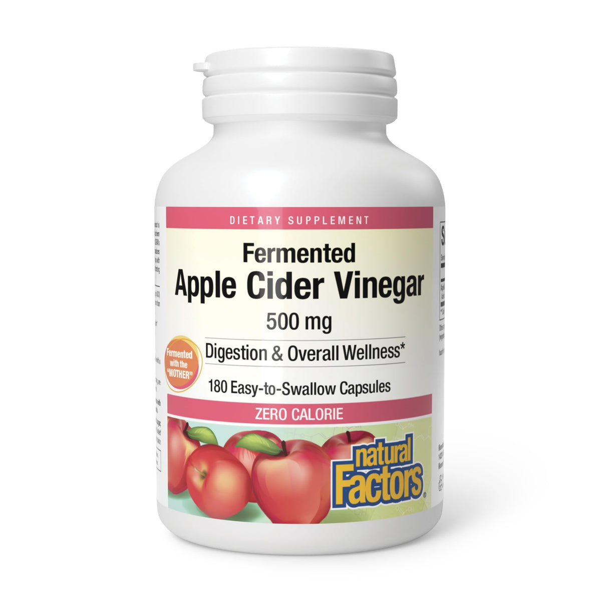 Natural Factors cápsulas de vinagre de manzana, cápsulas fáciles de tragar para apoyo digestivo.