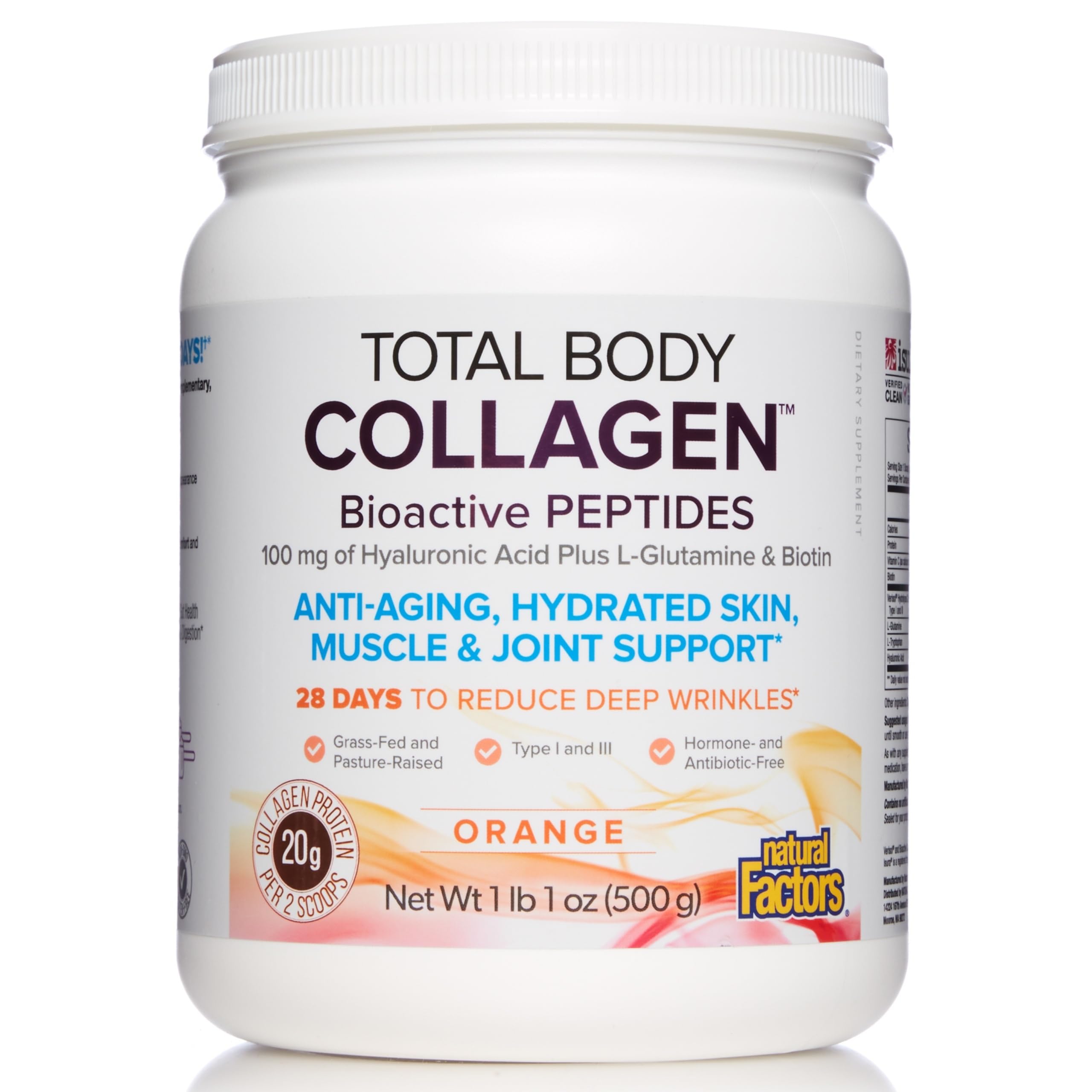 Natural Factors Colágeno Total con péptidos bioactivos en polvo para piel y articulaciones.