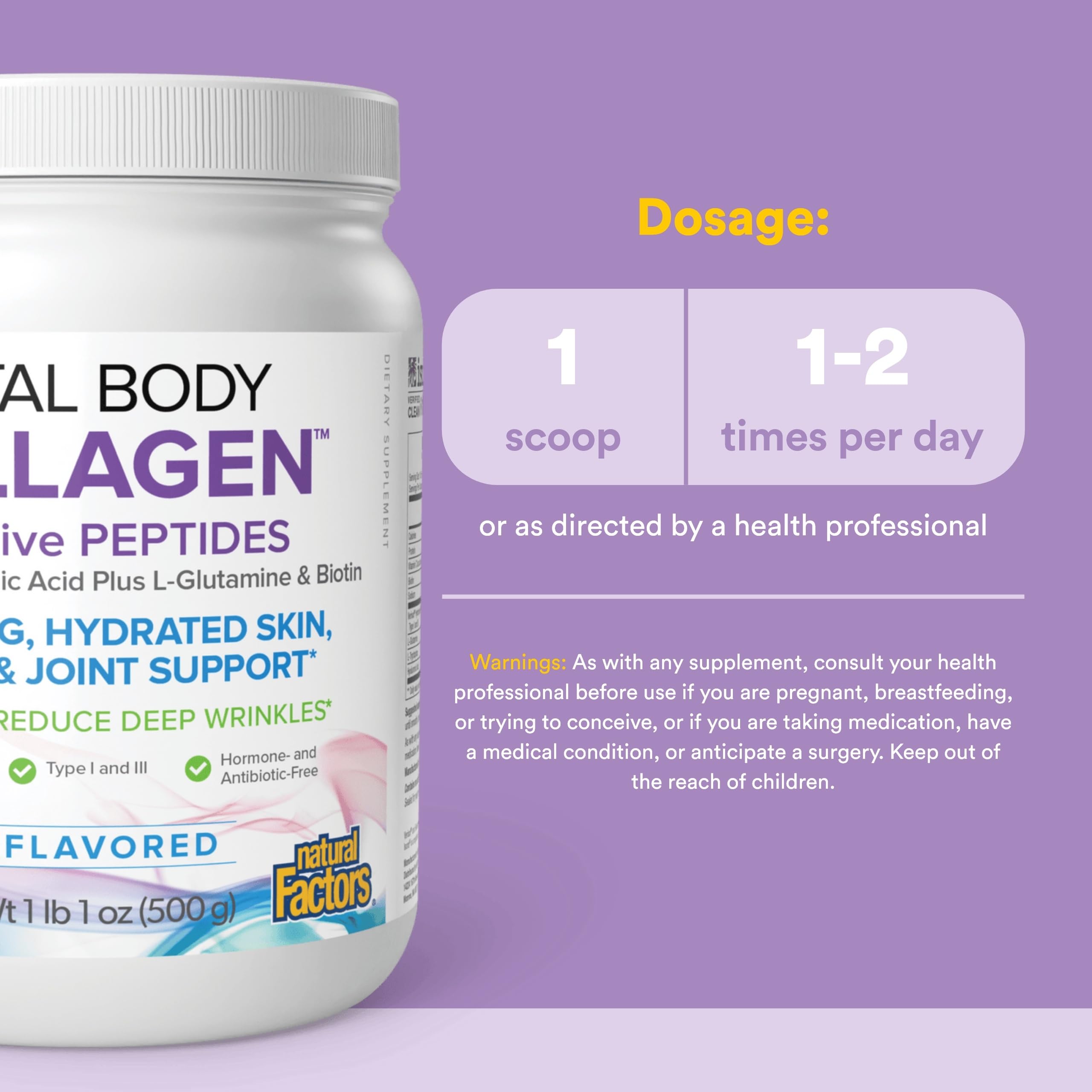 Natural Factors Colágeno Total Cuerpo: polvo sin sabor se disuelve rápidamente.