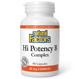 Natural Factors Complejo B de Alta Potencia, botella vertiendo, apoyo al metabolismo y energía diaria.