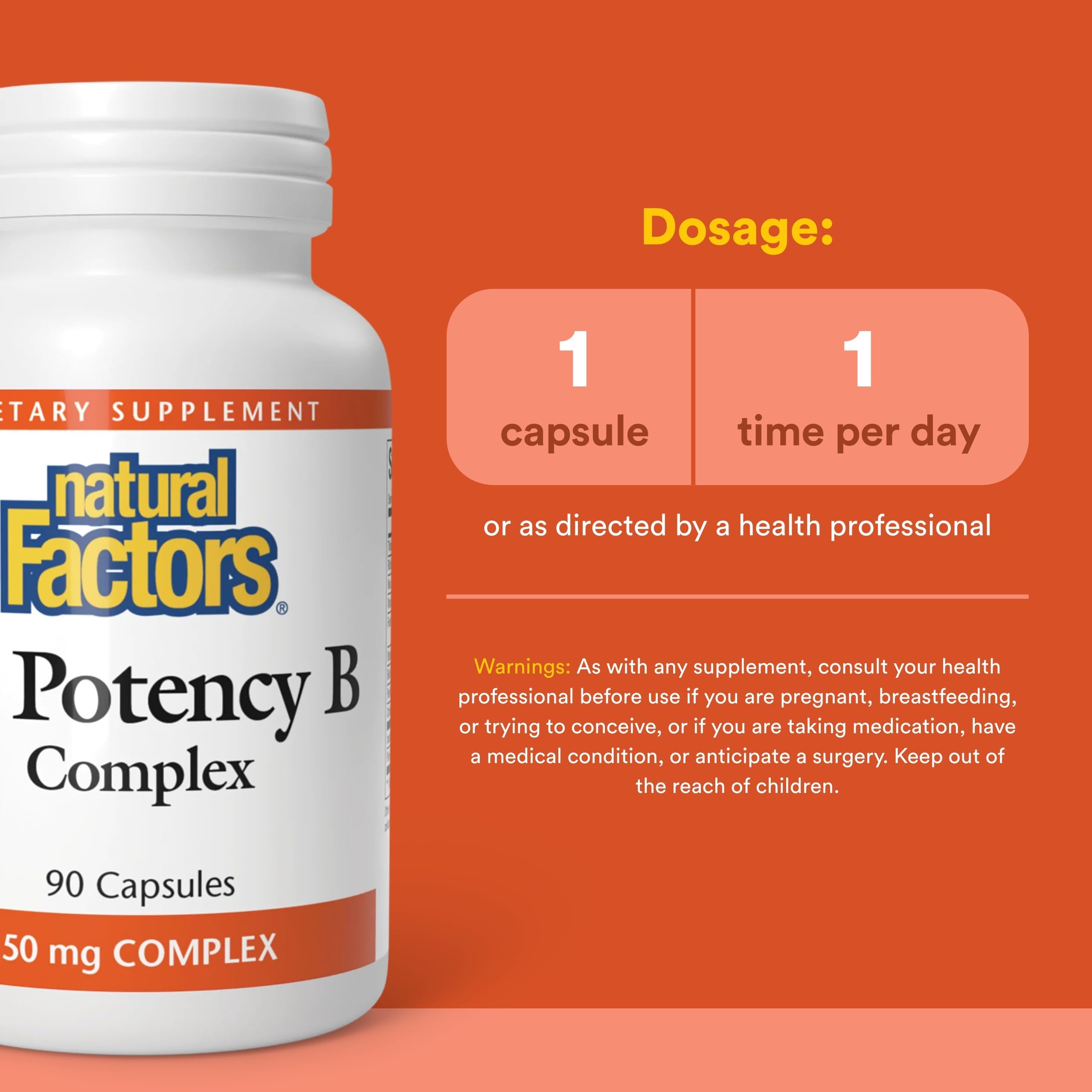 Natural Factors Complejo B de Alta Potencia, ingredientes esenciales para metabolismo y salud nerviosa.