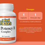 Natural Factors Complejo B de Alta Potencia, ingredientes esenciales para metabolismo y salud nerviosa.