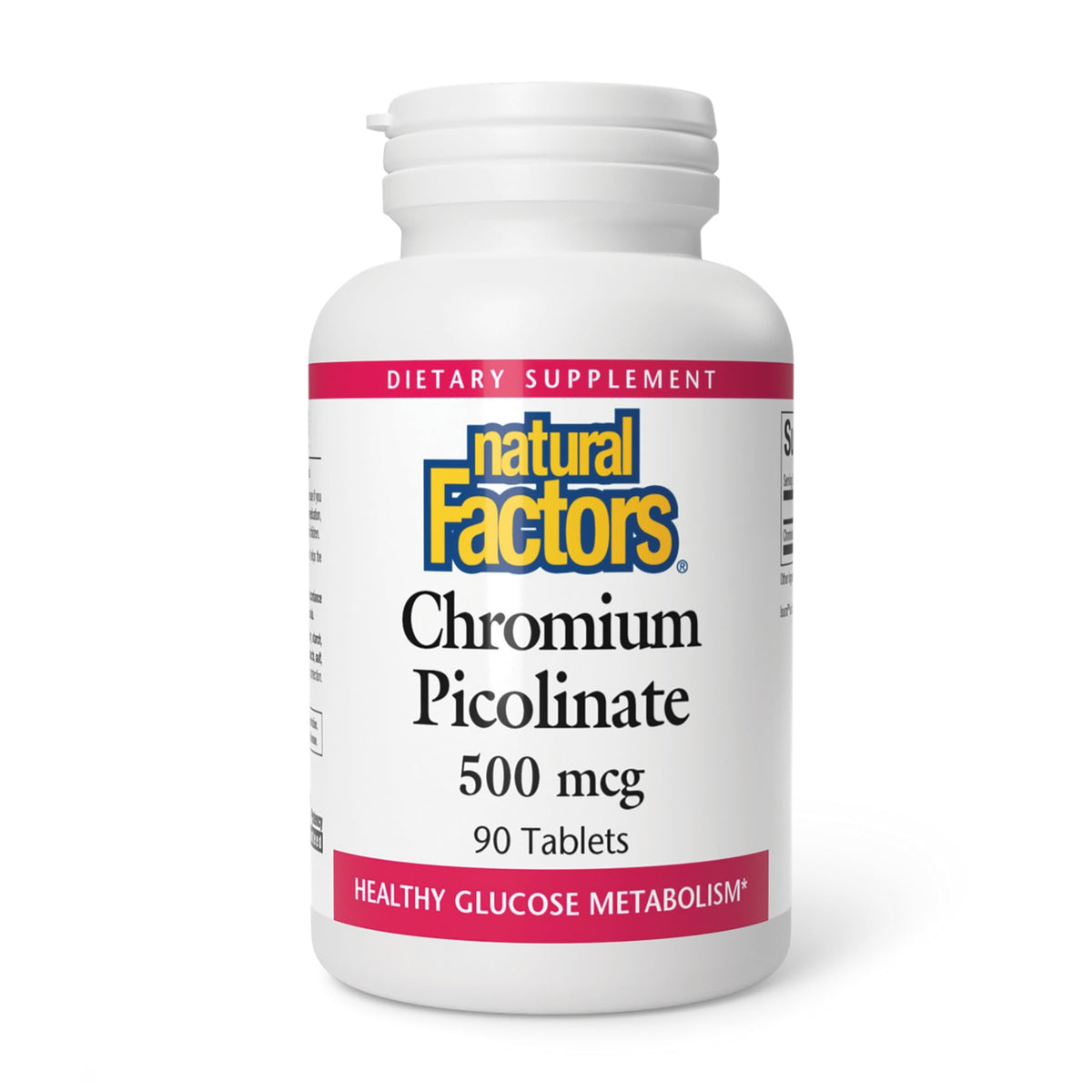 Natural Factors Cromo Picolinato 500 mcg, botella de cápsulas para apoyo metabólico diario
