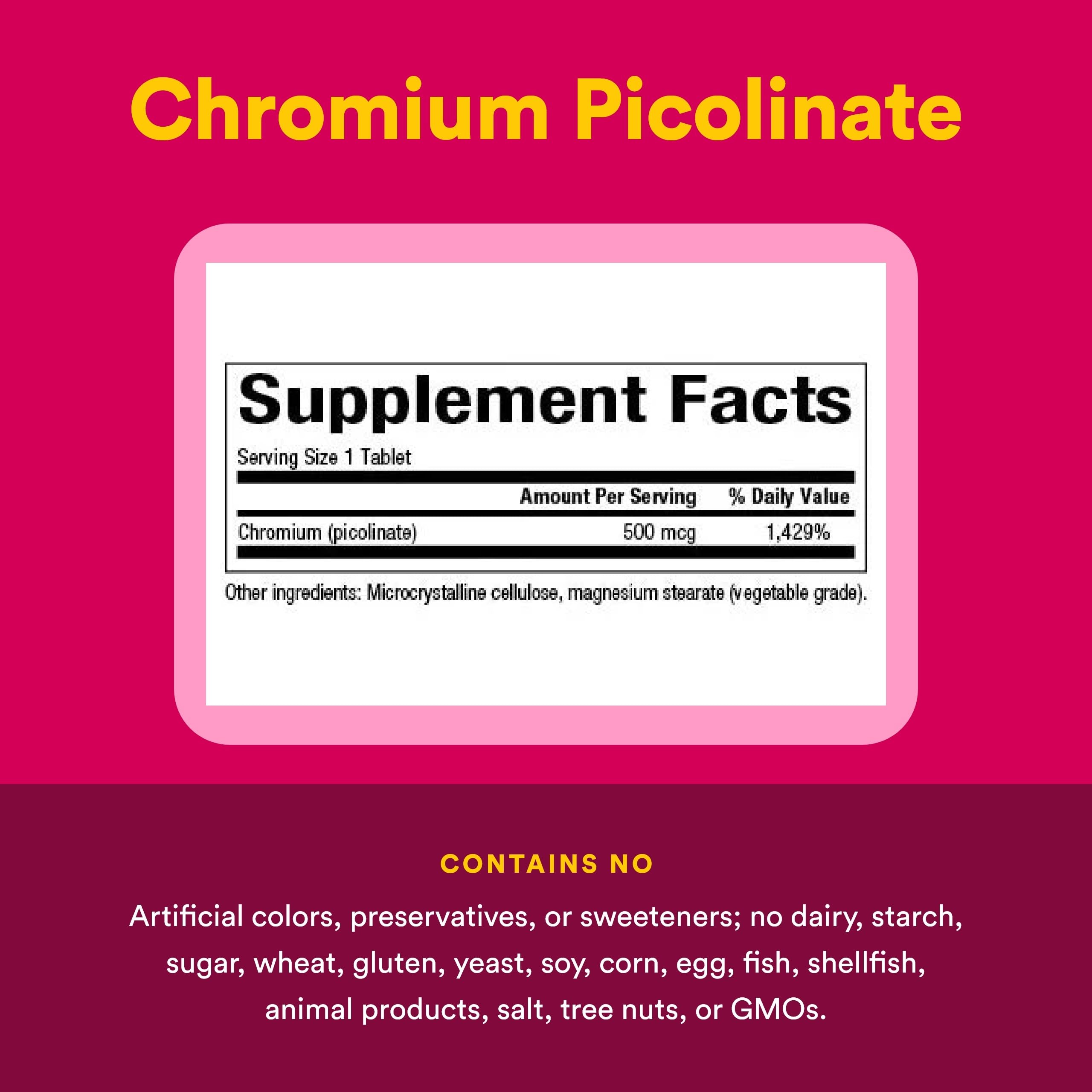 Tomando una tableta diaria de Natural Factors Cromo Picolinato 500 mcg