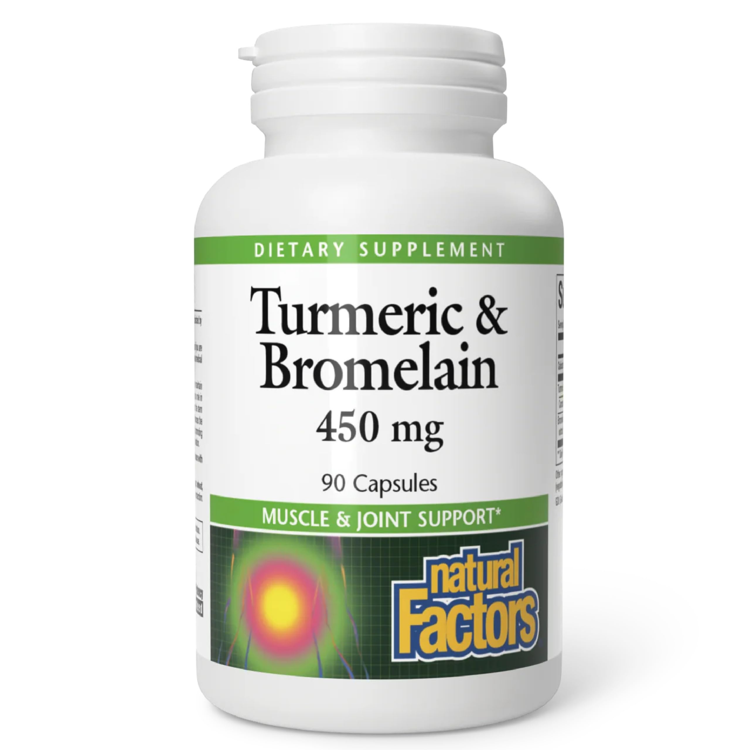 Natural Factors Curcuma Bromelina, botella frontal, posible apoyo a movilidad diaria.