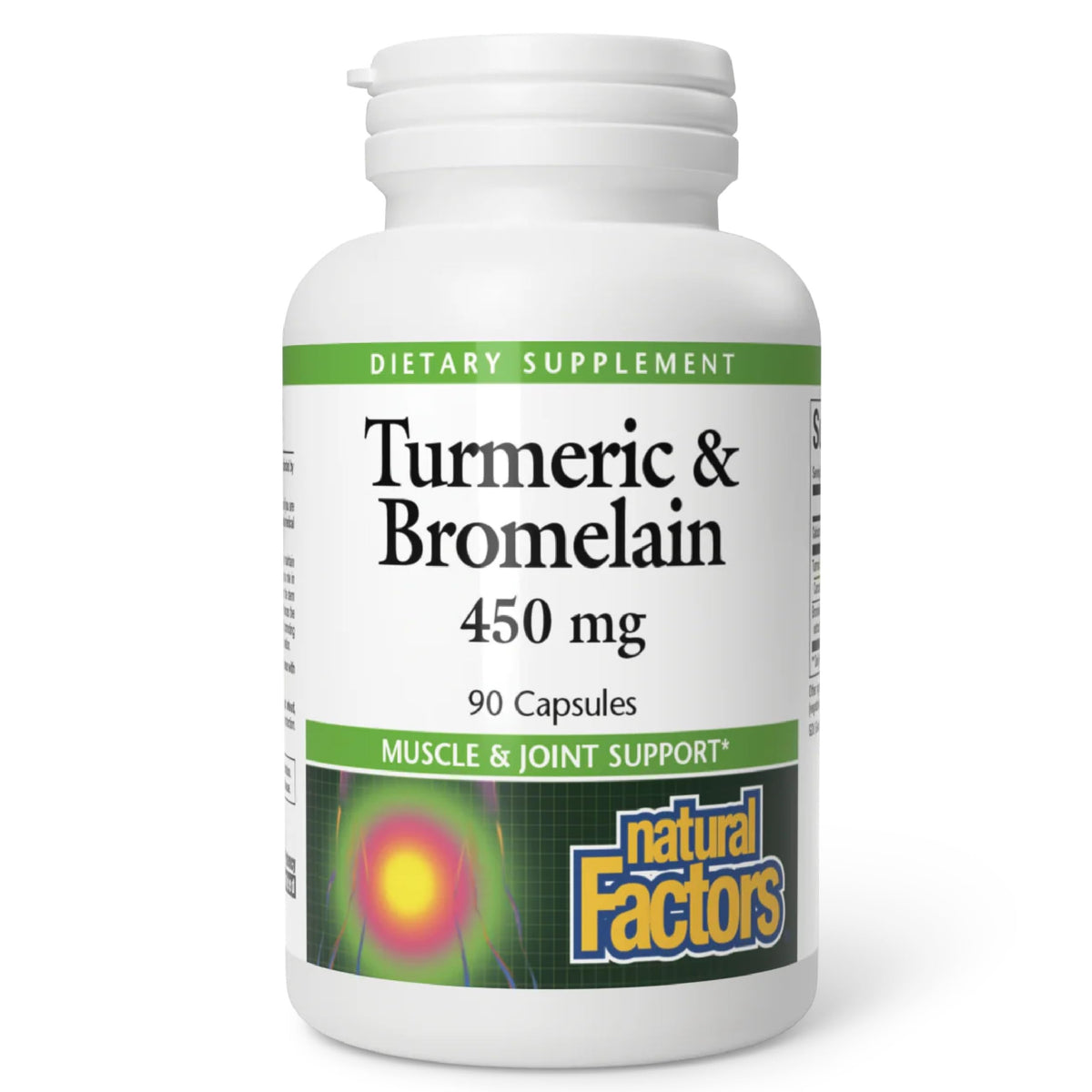 Natural Factors Curcuma Bromelina, botella frontal, posible apoyo a movilidad diaria.
