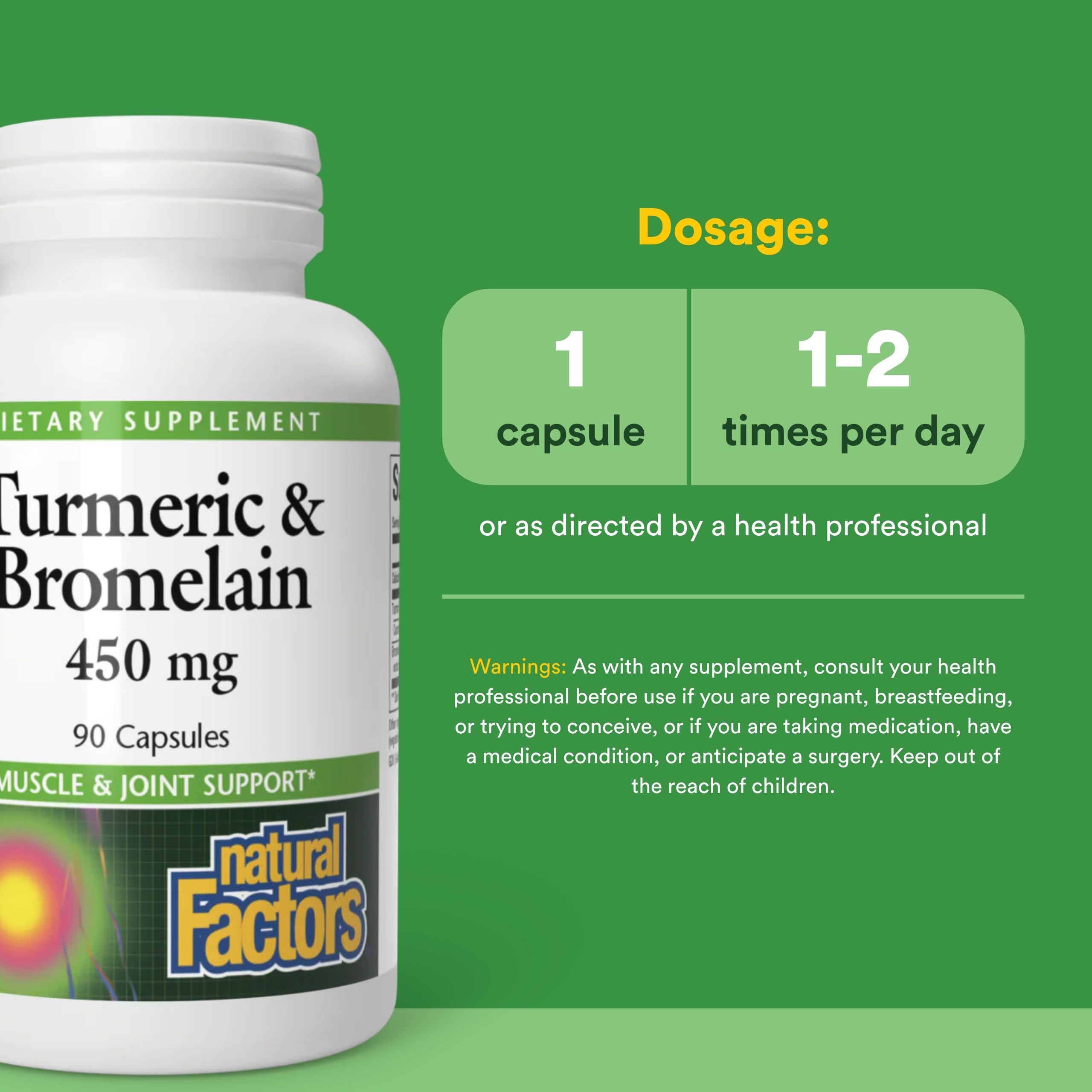 Natural Factors Curcuma Bromelina, dosis de cápsulas para rutina diaria.