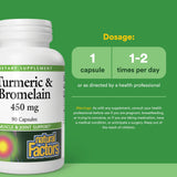Natural Factors Curcuma Bromelina, dosis de cápsulas para rutina diaria.