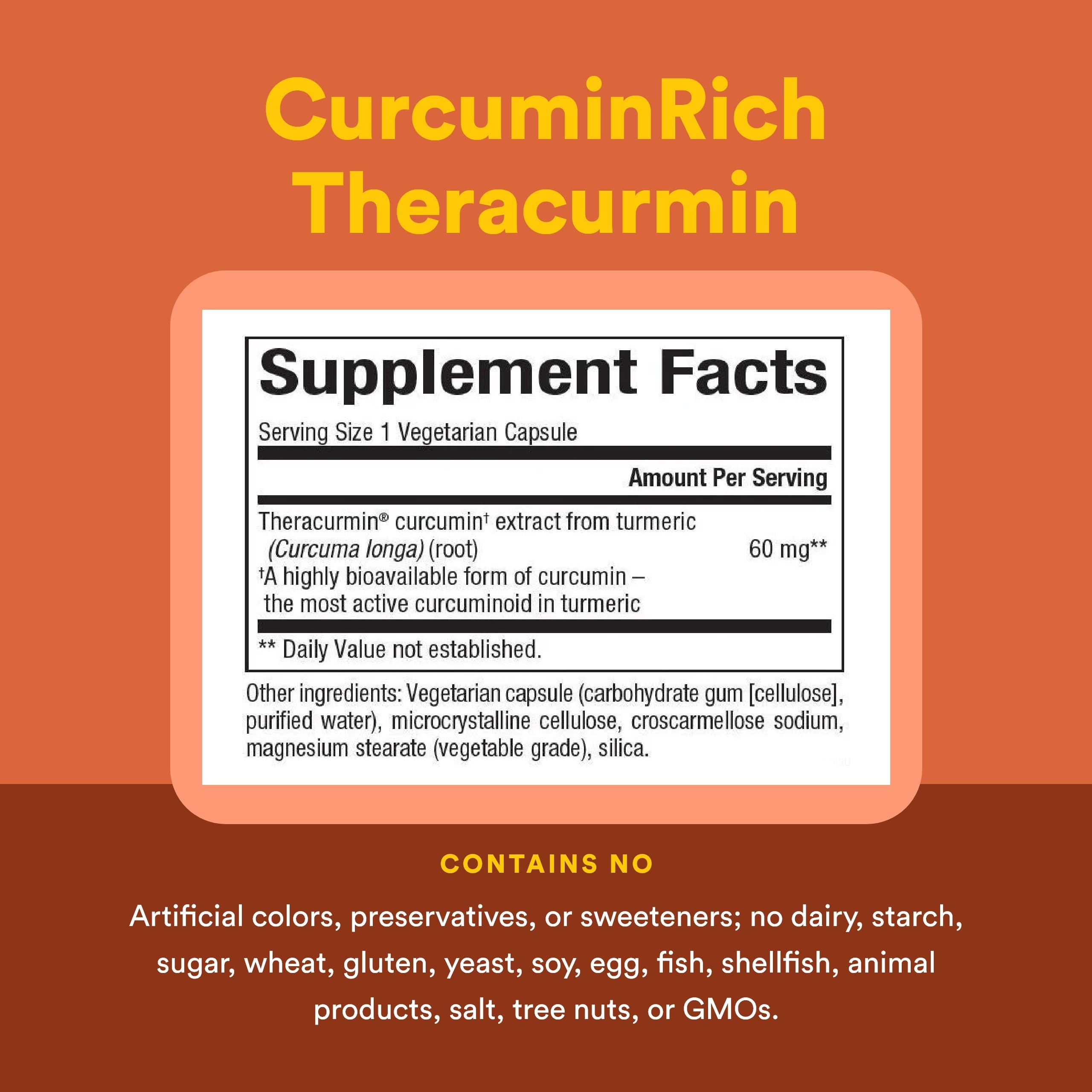 Natural Factors CurcuminRich detalle de etiqueta, lista de alérgenos sin gluten.