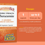 Natural Factors CurcuminRich etiqueta frontal, dosis clara de 60 mg por cápsula.