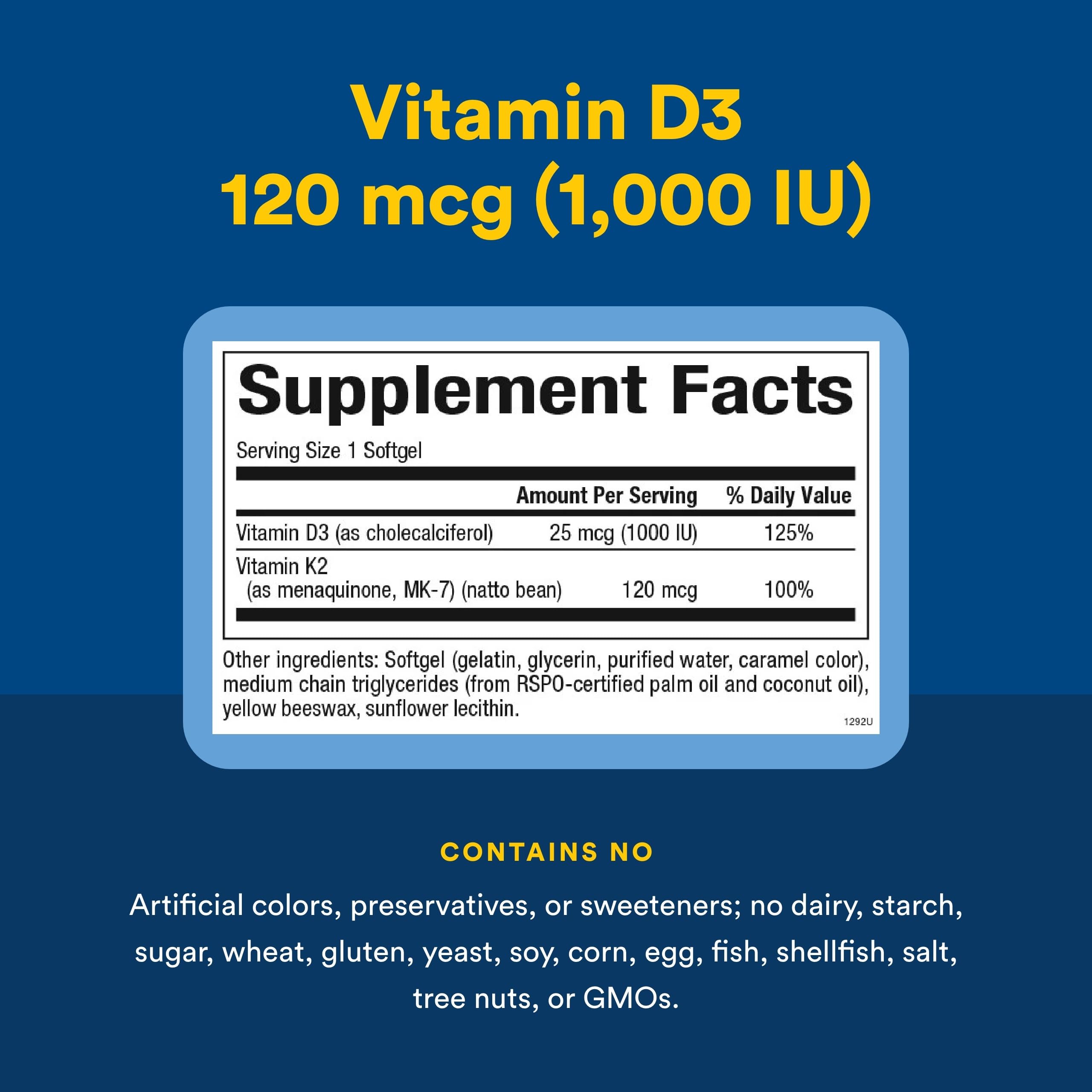 Natural Factors Vitamina D3 y K2, empaque certificado, calidad y pureza garantizadas.