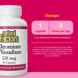 Etiqueta de Natural Factors cromo-vanadio con información de fórmula