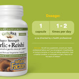 Natural Factors GarlicRich etiqueta del producto muestra ingredientes no transgenicos y libre de gluten.
