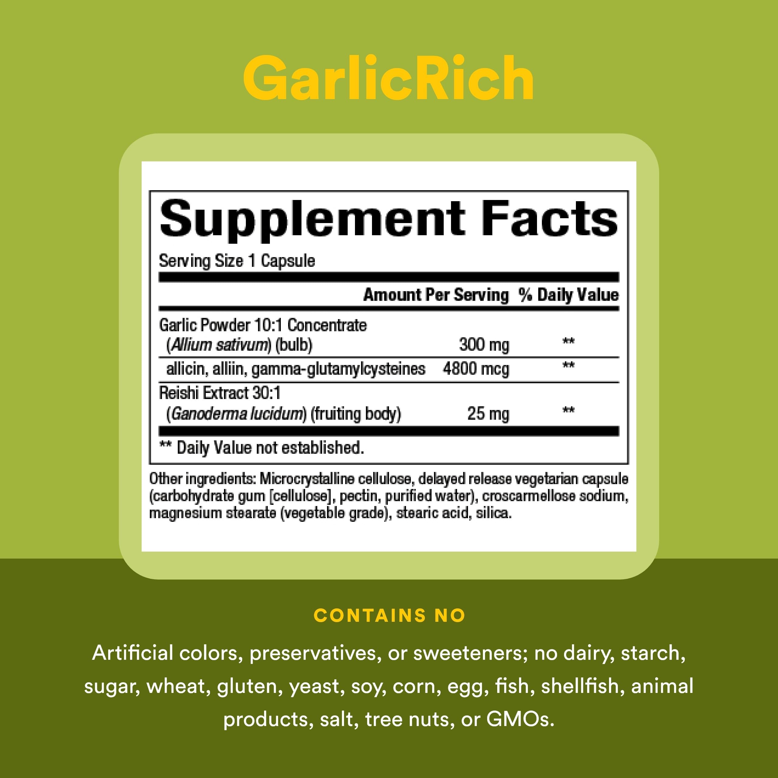 Natural Factors GarlicRich extracto de reishi visible con enfoque adaptogenico.