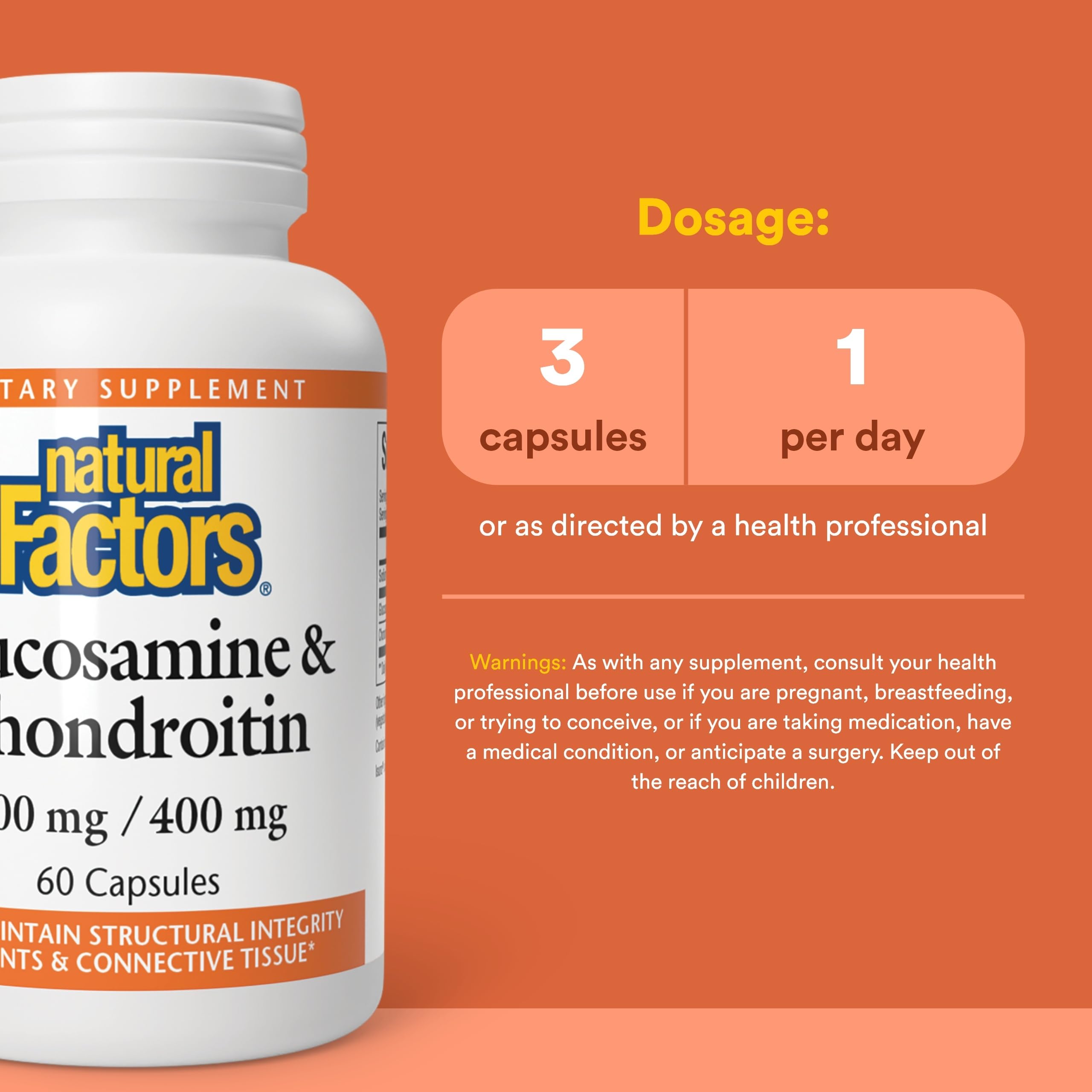 Natural Factors Glucosamina y Condroitina, etiqueta legible, destacan ingredientes clave