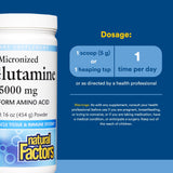 Natural Factors L-Glutamina polvo, porción medidora, favorece la recuperación muscular.