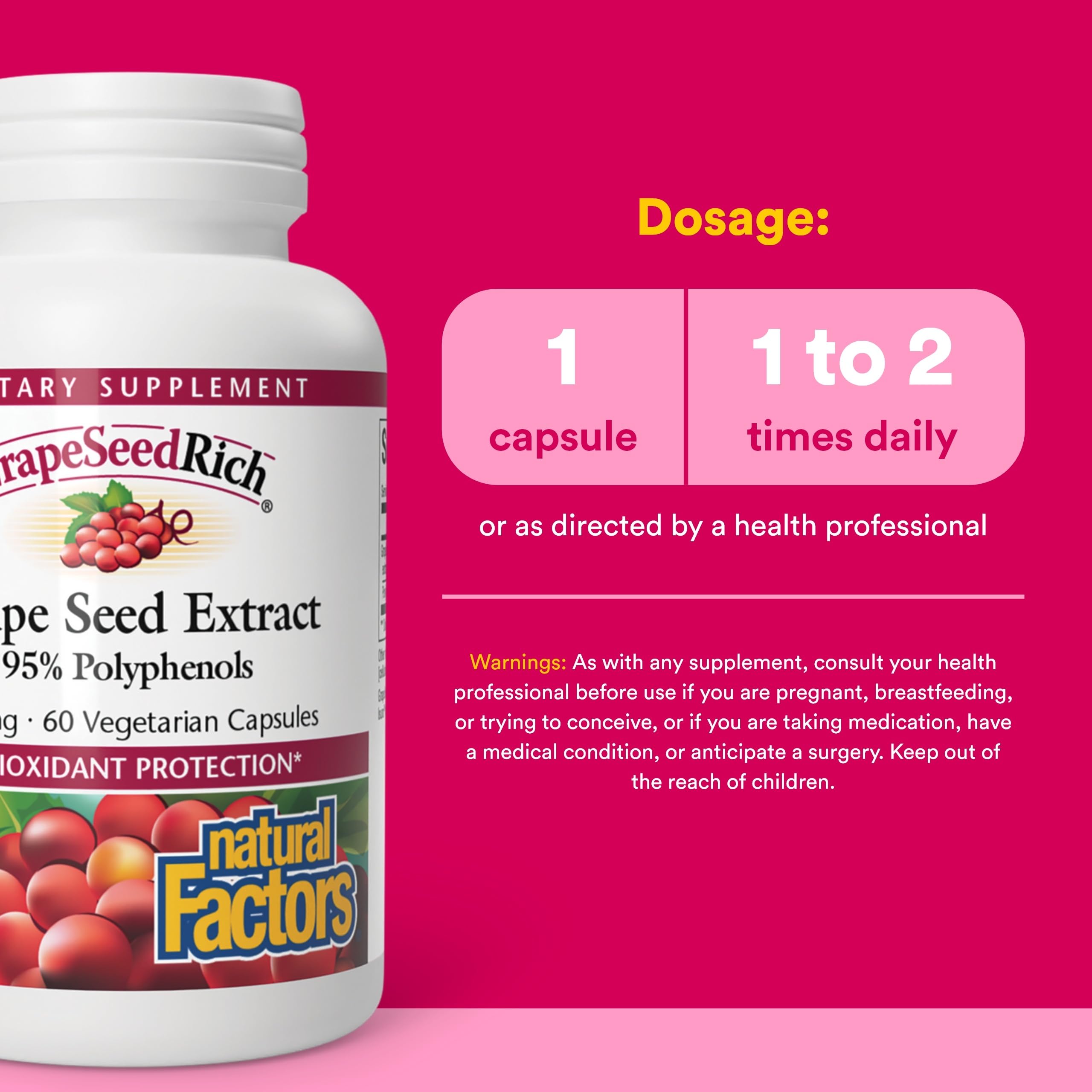 Natural Factors GrapeseedRich capsulas: formato vegetal para consumo diario.