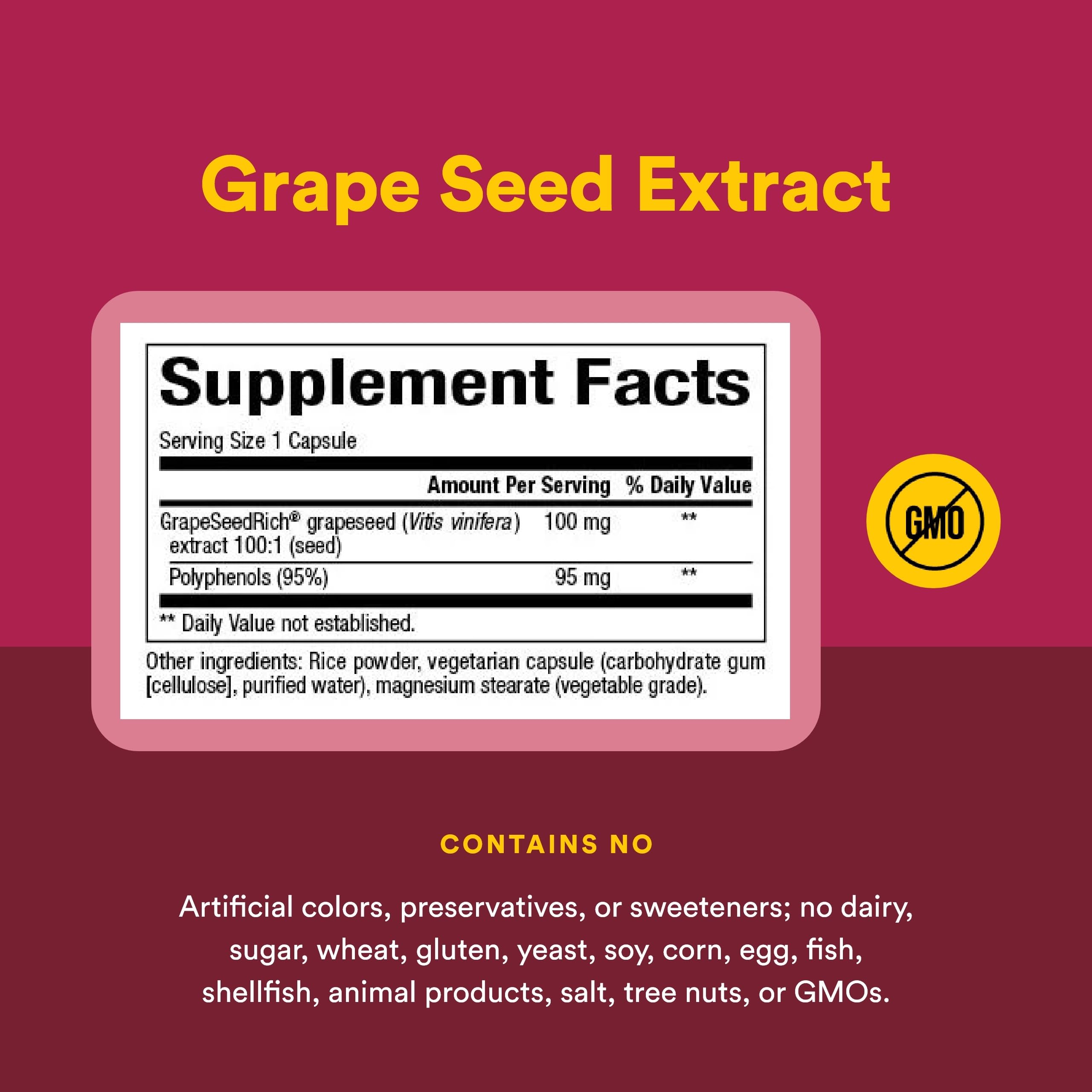 Natural Factors GrapeSeedRich: etiqueta frontal clara, confianza en la fuente de polifenoles naturales.