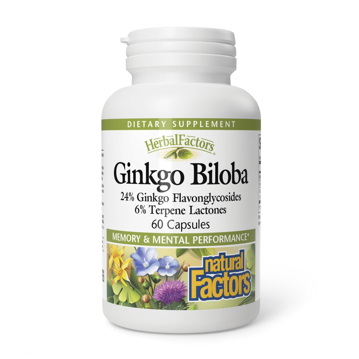 Natural Factors HerbalFactors Ginkgo Biloba cápsulas para memoria y concentración.