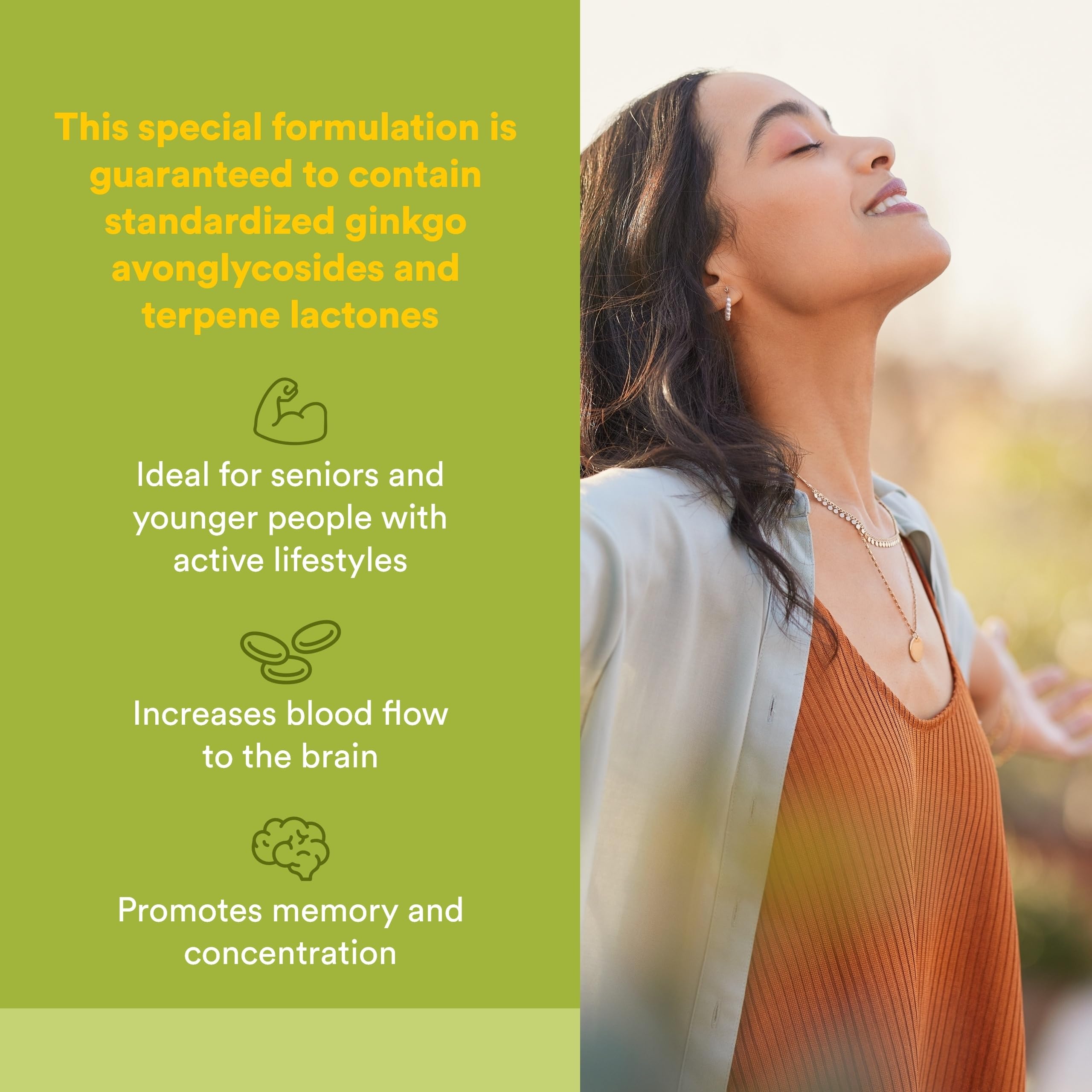 Etiqueta de Natural Factors HerbalFactors Ginkgo Biloba facilita control de dosis.