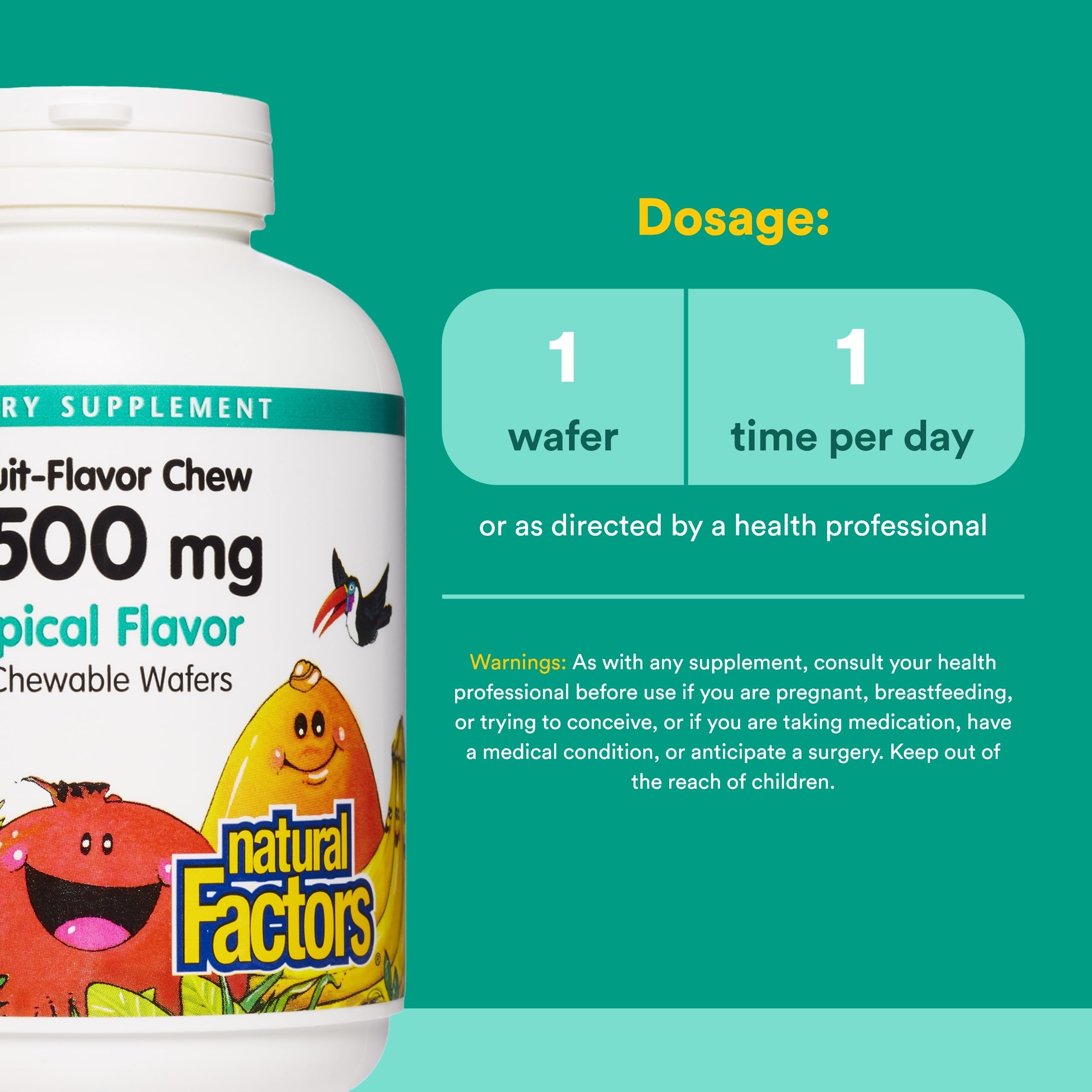 Natural Factors Vitamina C para niños, contiene hesperidina y rosa mosqueta para calidad antioxidante.