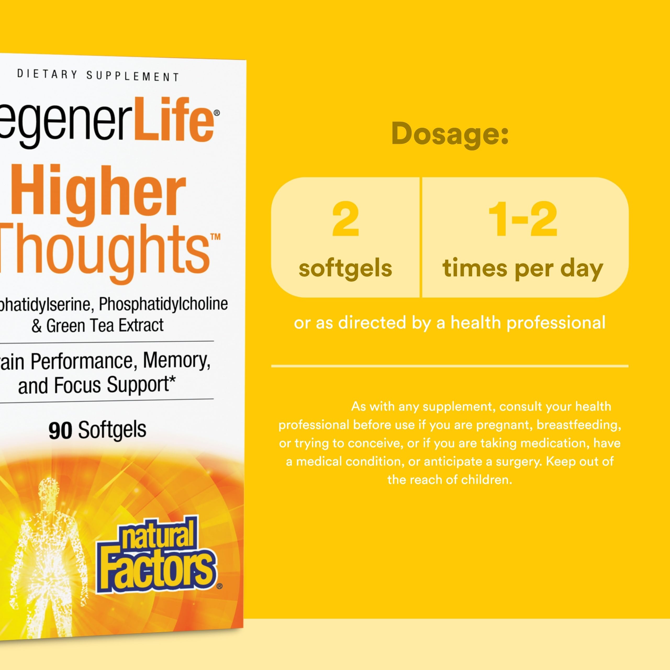 Etiqueta frontal de Natural Factors Higher Thoughts destacando ingredientes clave.