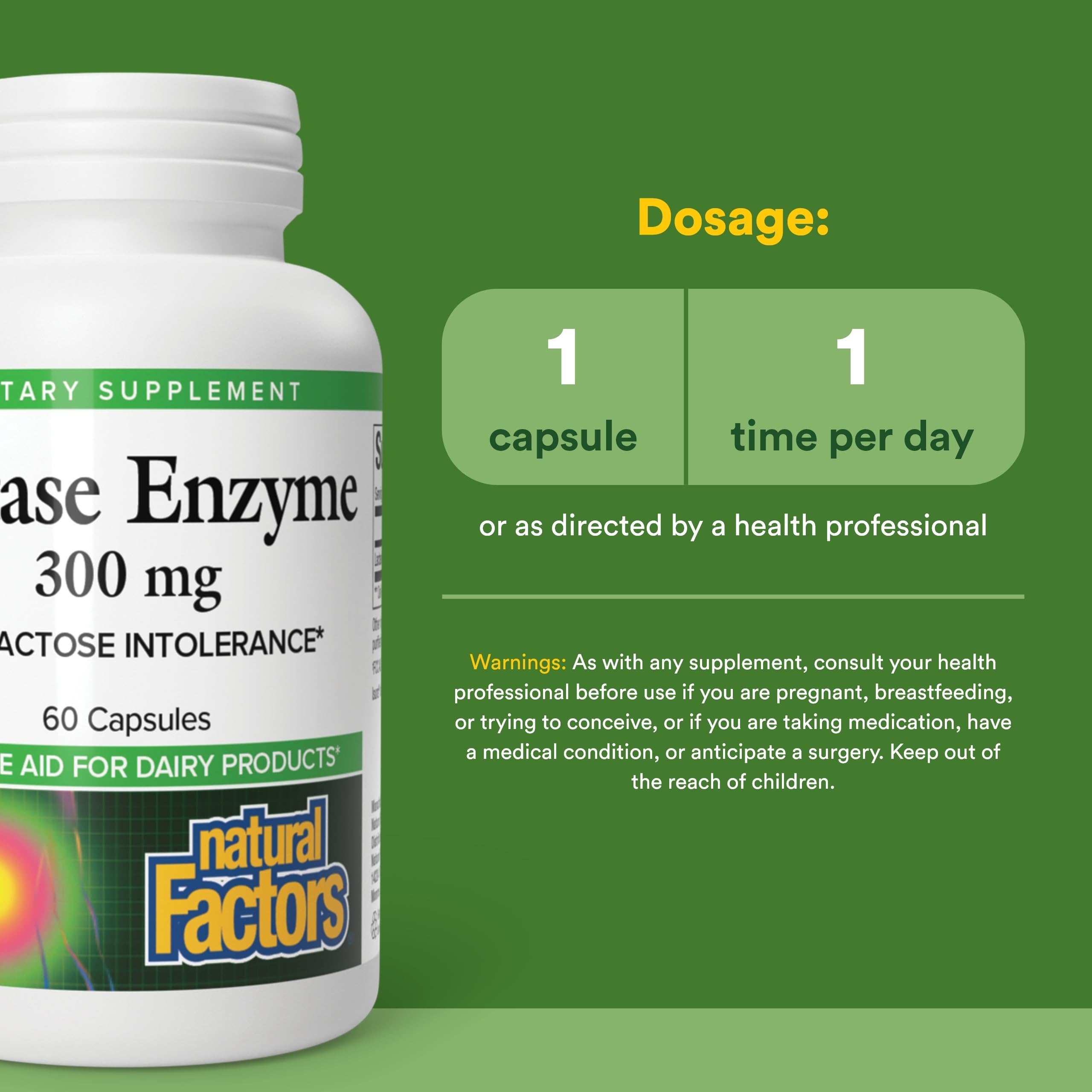 Natural Factors Lactasa Enzyme etiqueta: información clara y certificaciones de pureza