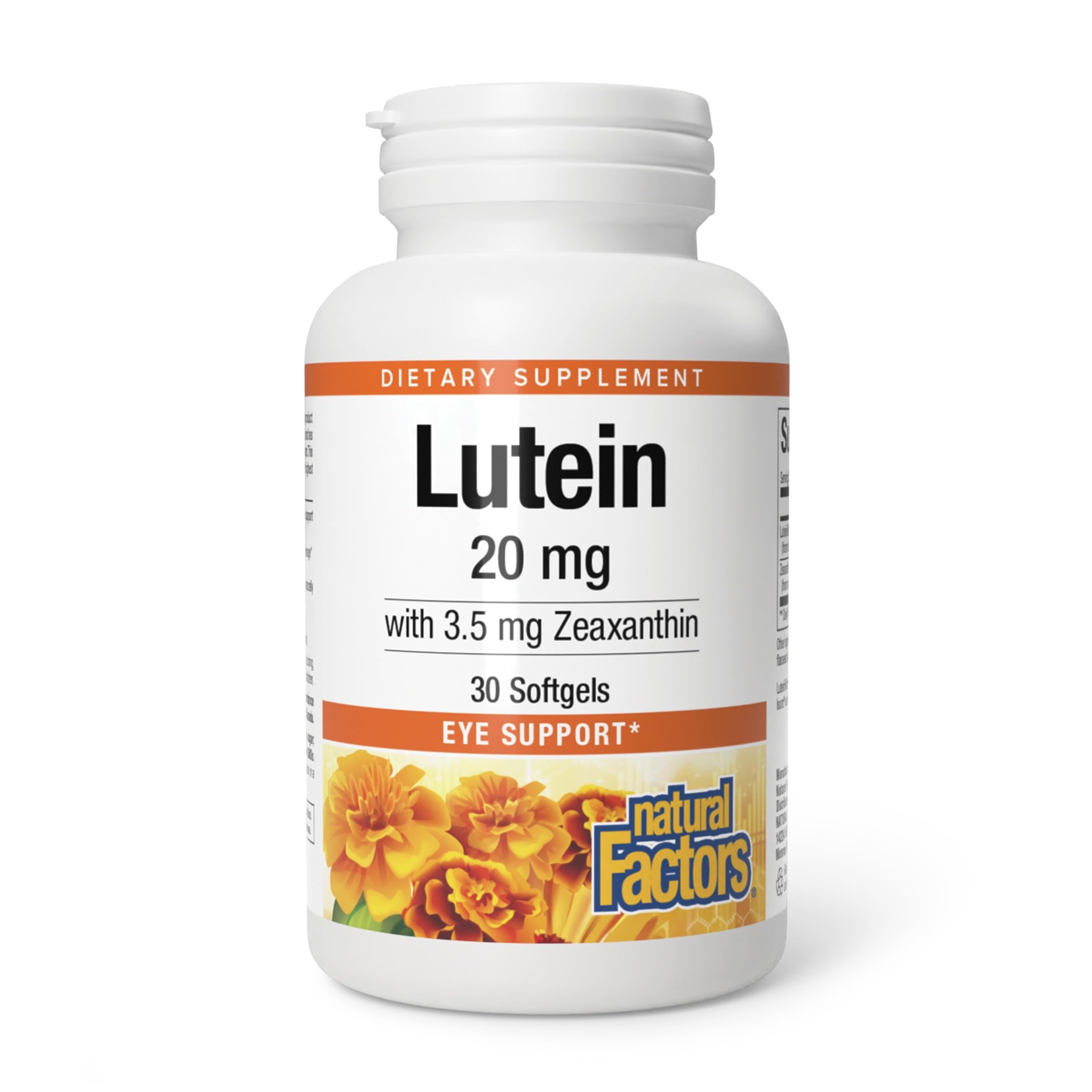 Natural Factors Luteína 20 mg - botella con cápsulas para apoyo ocular
