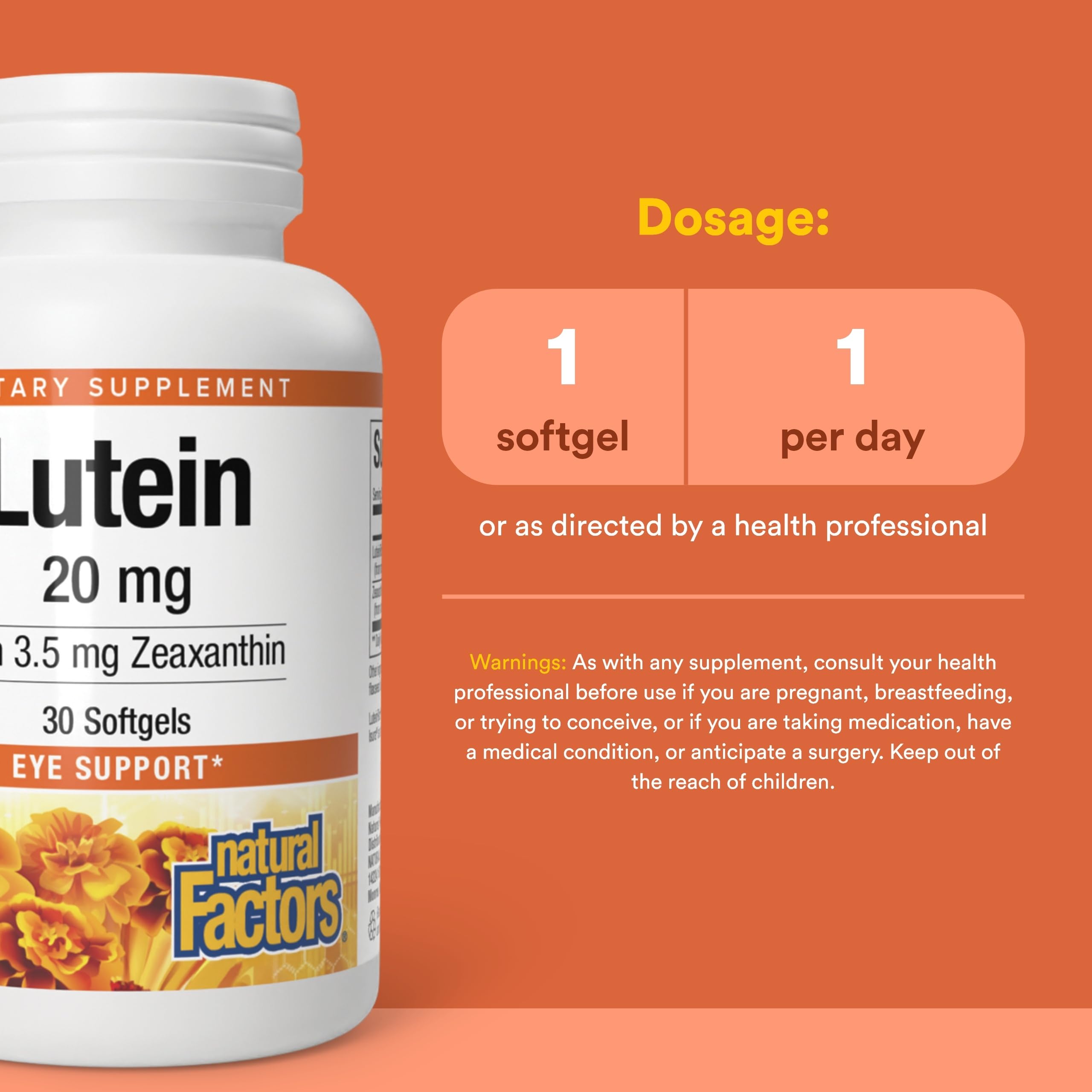 Natural Factors Luteína 20 mg - etiqueta clara con dosis diaria