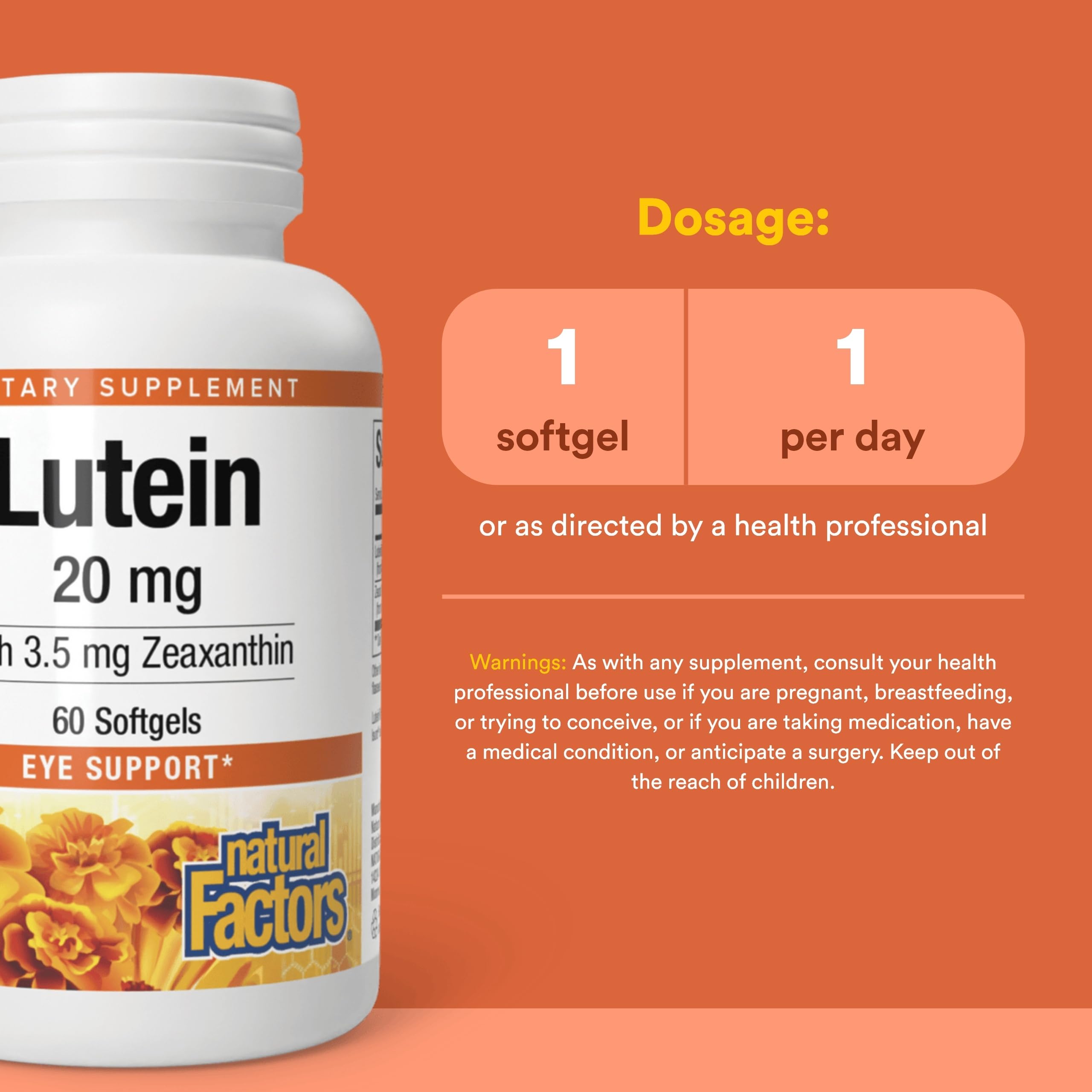 Etiqueta del producto Natural Factors Luteína 20 mg detallada.