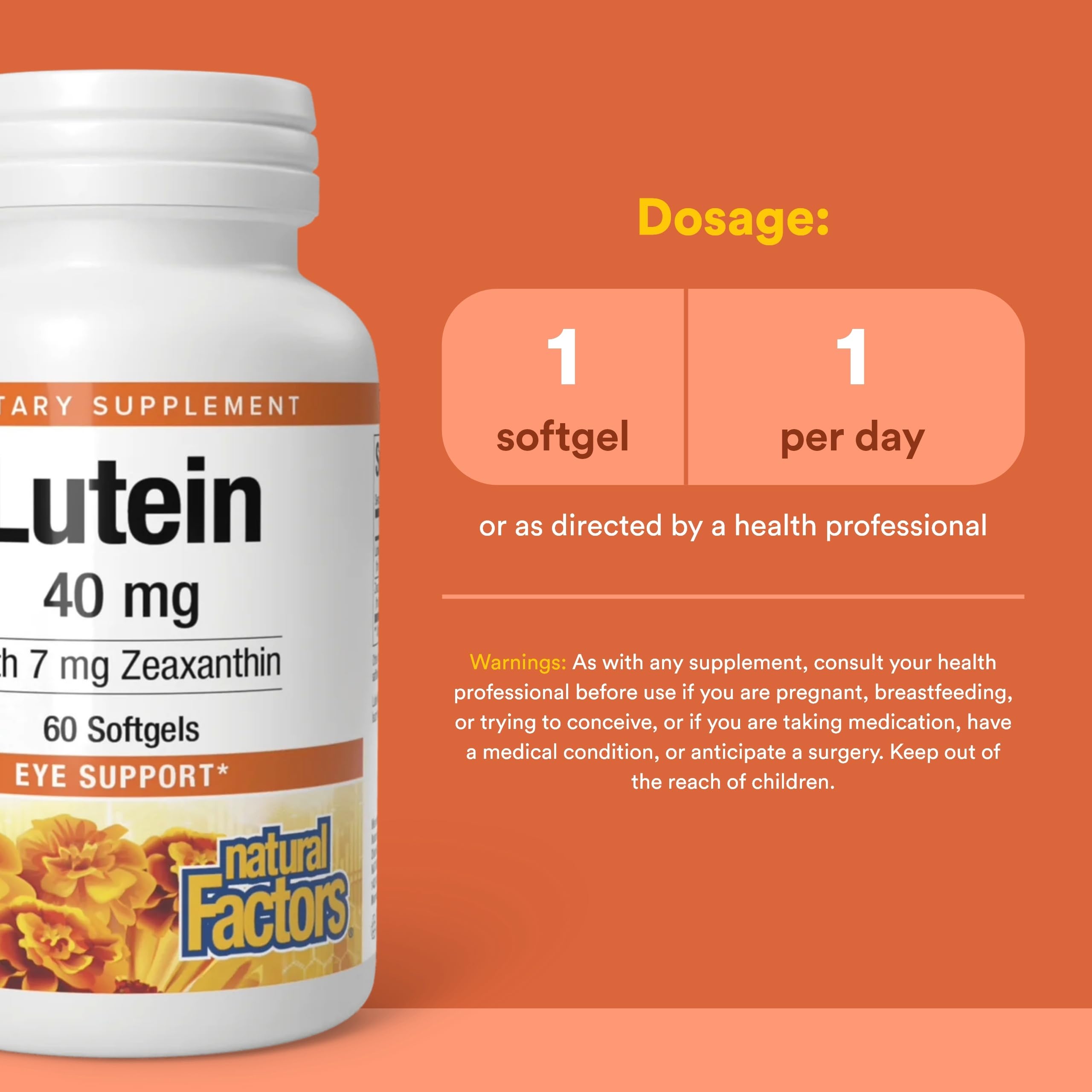 Natural Factors Luteína 40 mg etiqueta frontal: información clara del producto