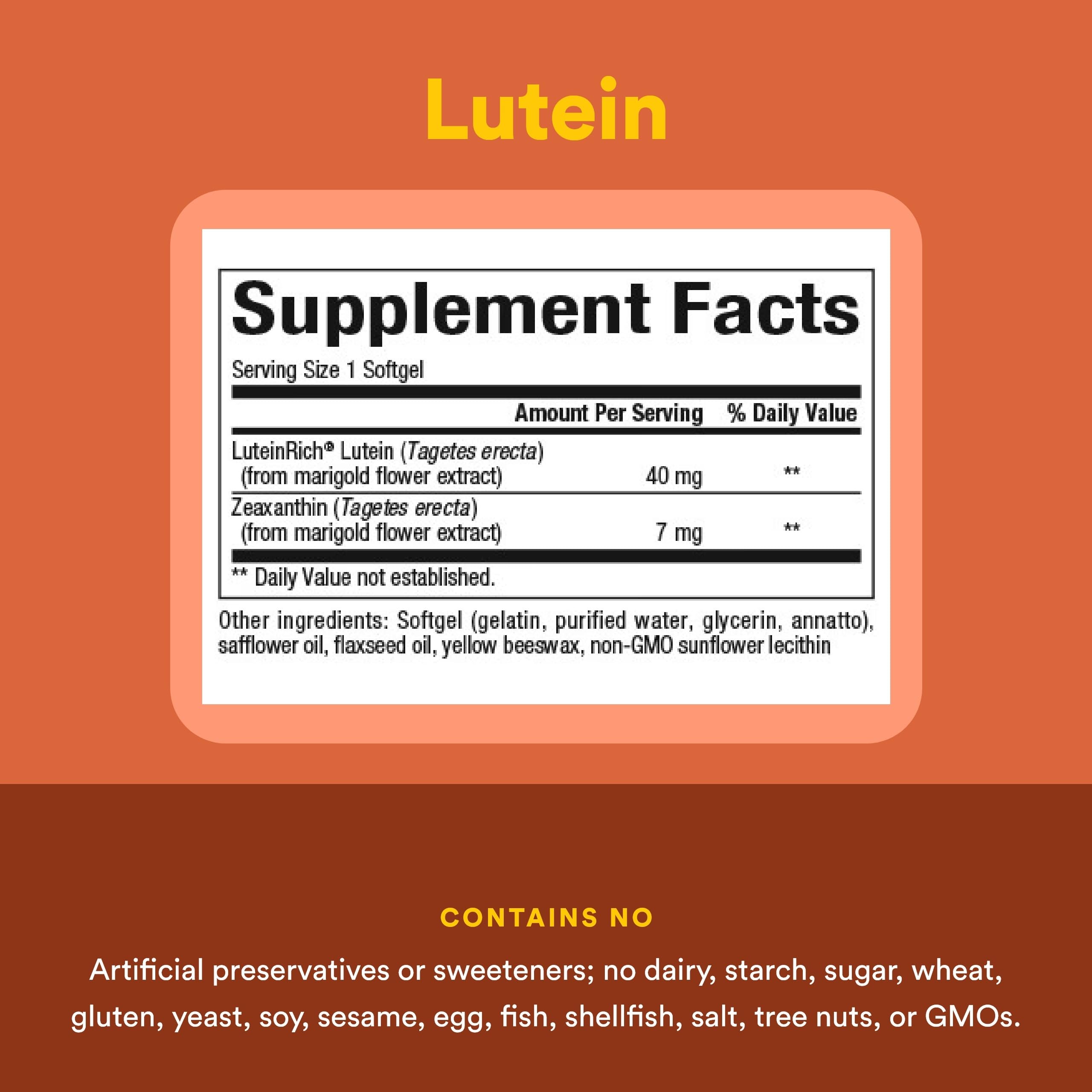 Natural Factors Luteína 40 mg etiqueta posterior: datos de ingredientes