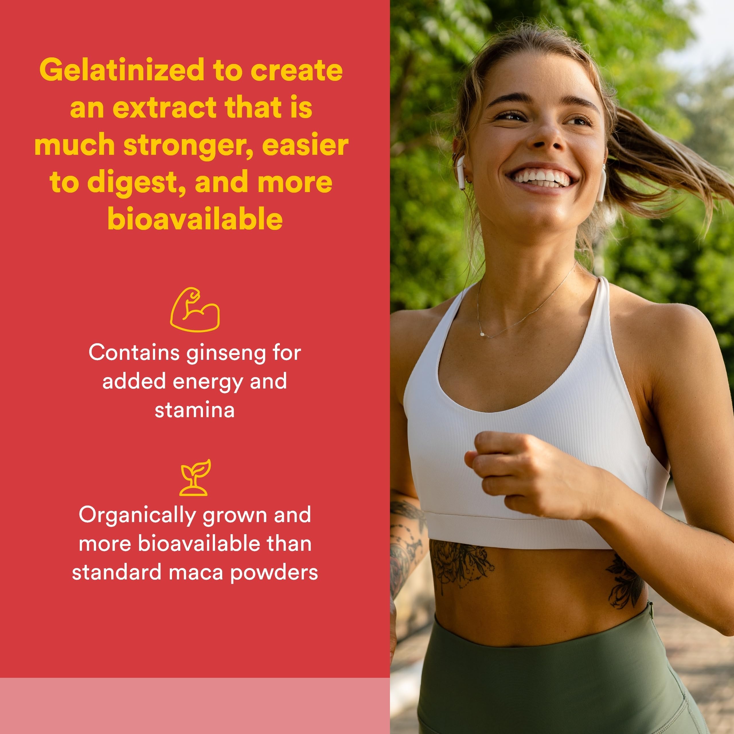 Natural Factors MacaRich etiqueta nutricional muestra ingredientes y beneficios potenciales para energía sostenida