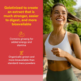 Natural Factors MacaRich etiqueta nutricional muestra ingredientes y beneficios potenciales para energía sostenida