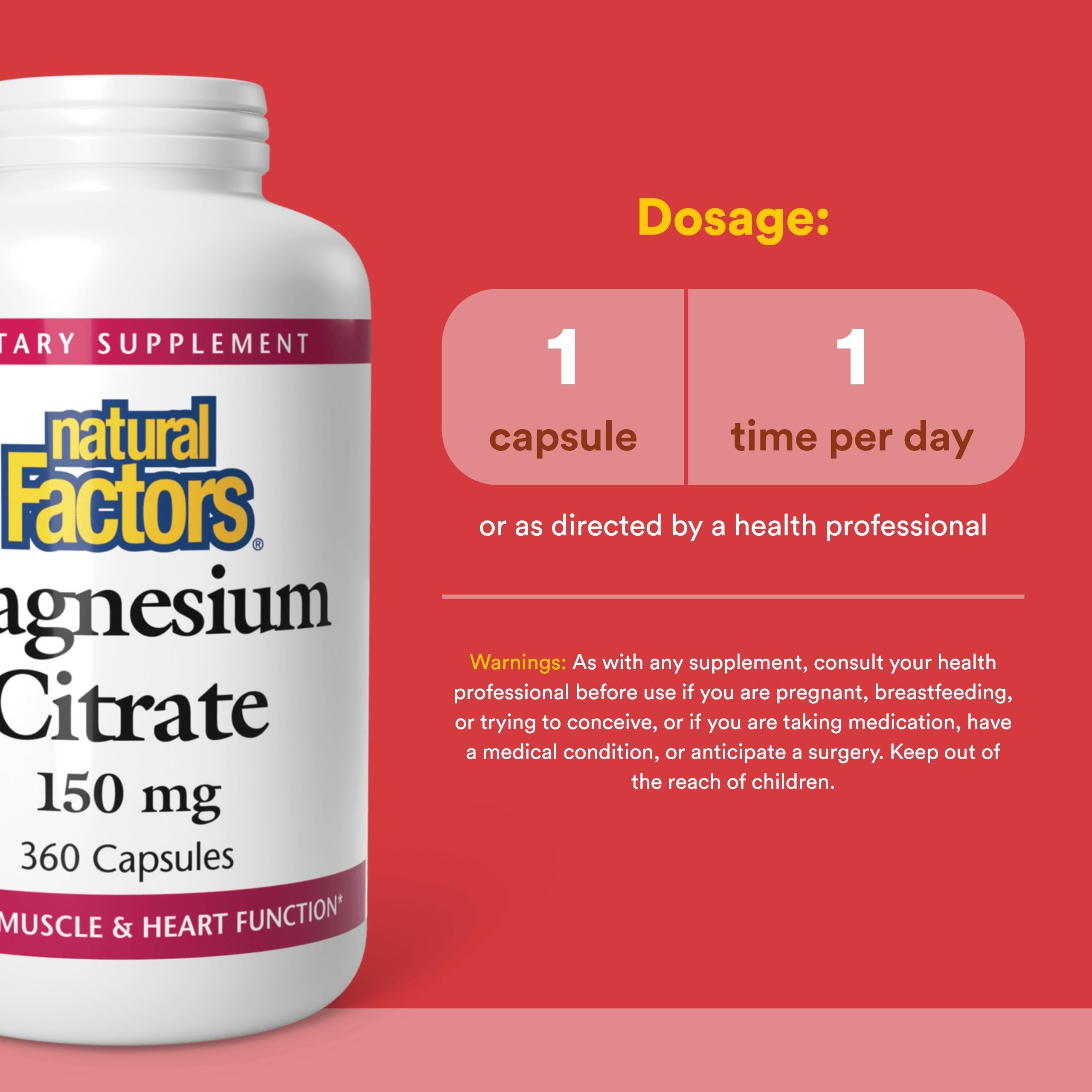 Envase Natural Factors Magnesio Citrato 150 mg en cápsulas