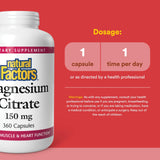 Envase Natural Factors Magnesio Citrato 150 mg en cápsulas