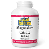 Natural Factors magnesio citrato en cápsulas para apoyo muscular y cardíaco.