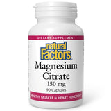 Natural Factors Magnesium Citrato: bote de cápsulas para apoyar la salud ósea y muscular.