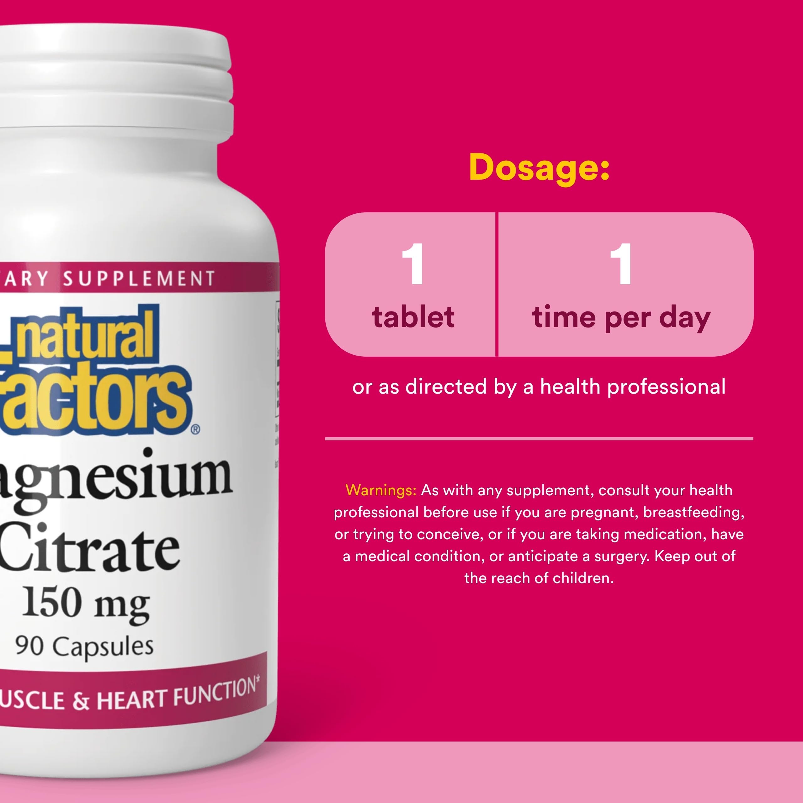 Natural Factors Magnesium Citrato: cápsulas fáciles de tragar para sueño relajado.