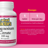 Natural Factors Magnesium Citrato: cápsulas fáciles de tragar para sueño relajado.