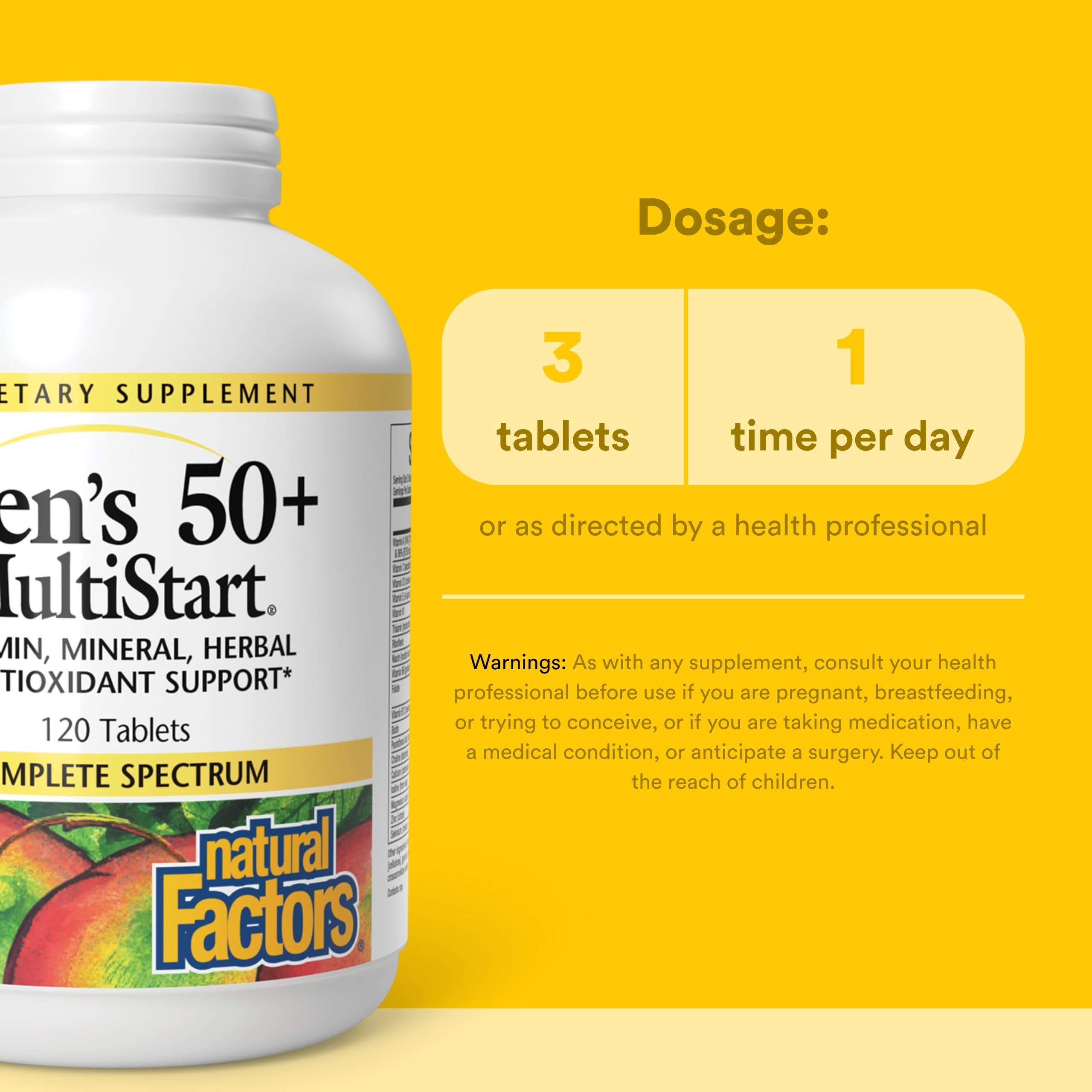 Natural Factors MultiStart 50+ etiqueta frontal muestra ingredientes clave.