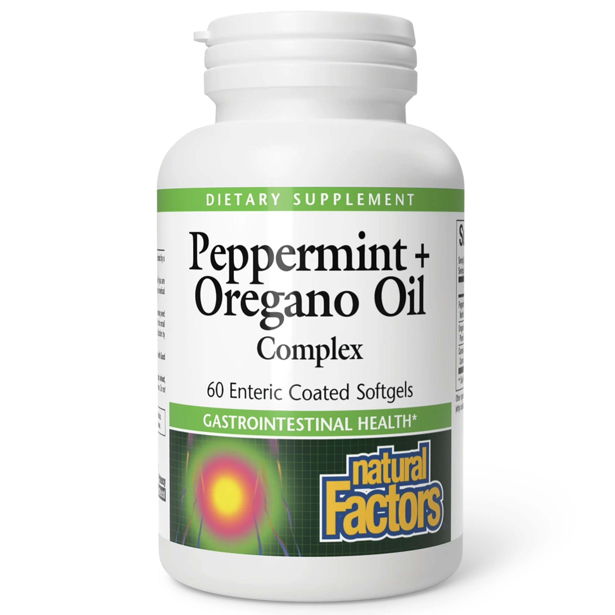 Natural Factors menta-oregano en cápsula entérica para apoyo digestivo potencial