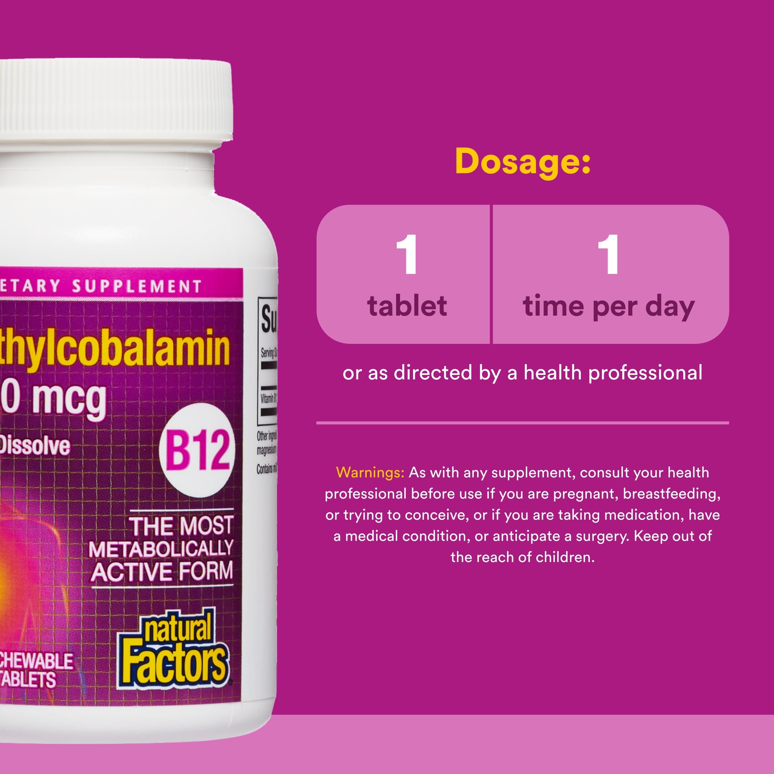 Natural Factors Metilcobalamina 1000 mcg: tableta en la boca para absorción rápida.