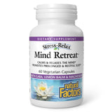 Natural Factors Mind Retreat: botella de 60 cápsulas para relajación diaria.