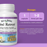 Natural Factors Mind Retreat: etiqueta detallada con ingredientes calmantes.