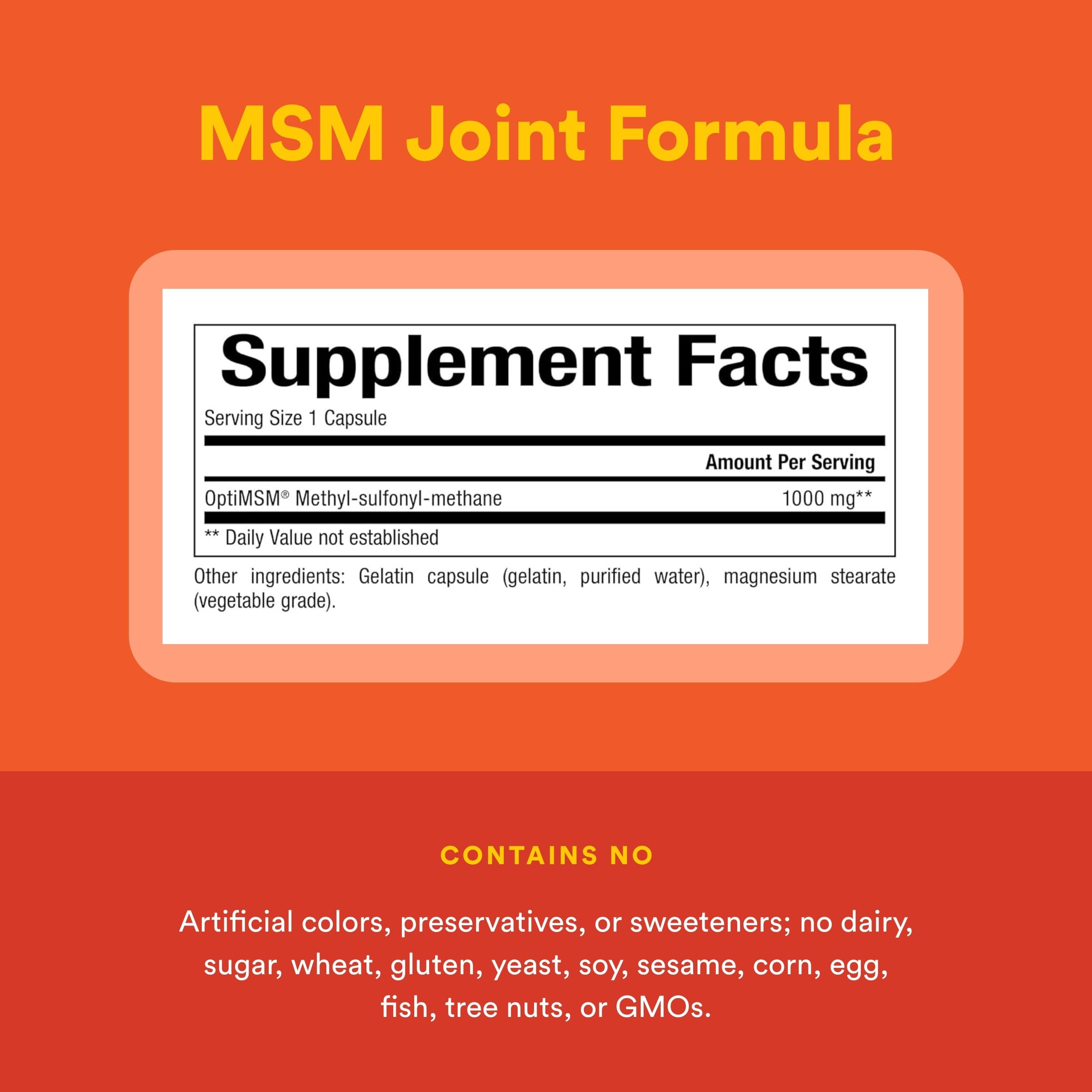 Natural Factors MSM etiqueta trasera: lista de ingredientes y beneficios potenciales