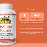 Natural Factors MSM: etiqueta clara con información de ingredientes para articulaciones