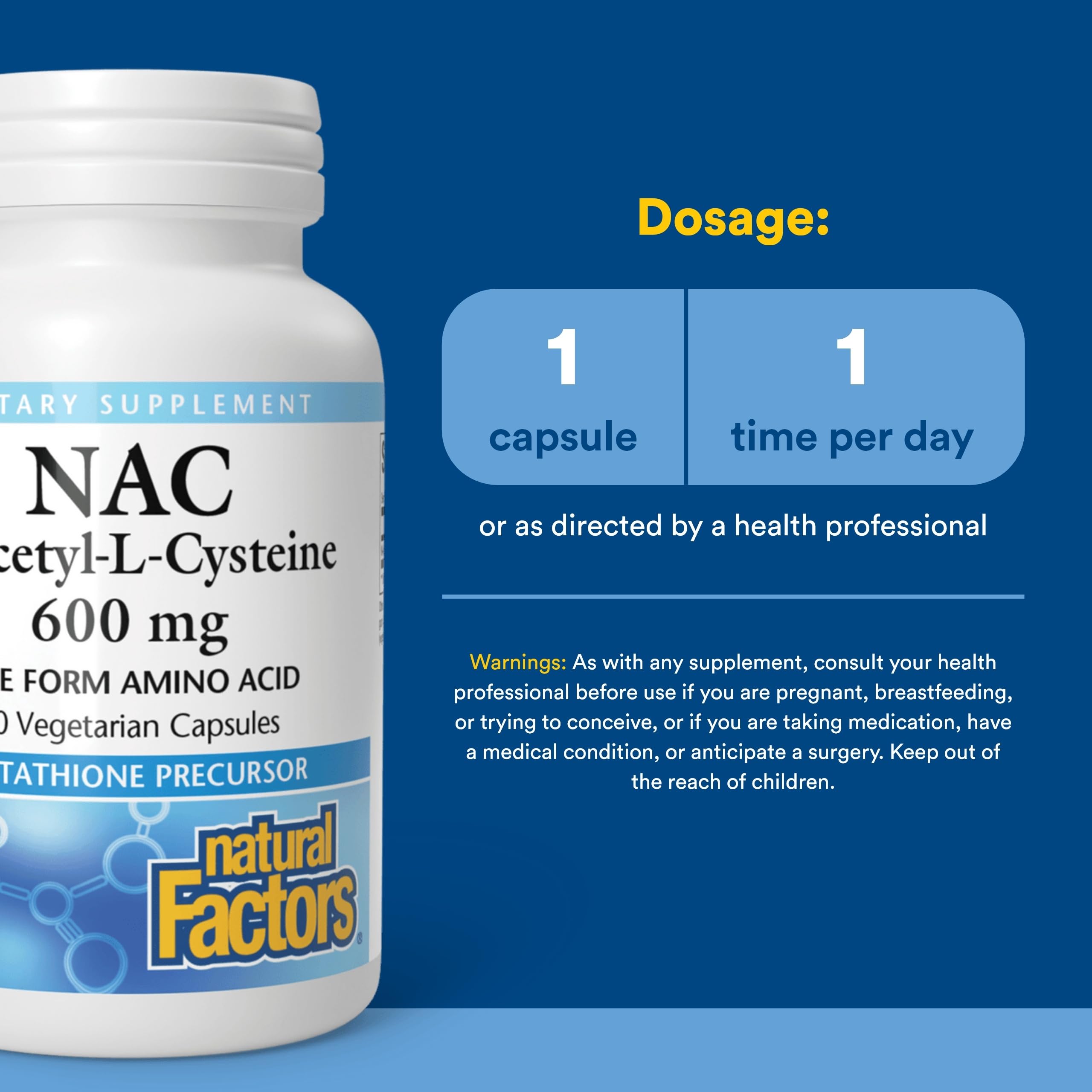 Natural Factors NAC 600 mg: etiqueta clara para verificar ingredientes de forma rápida