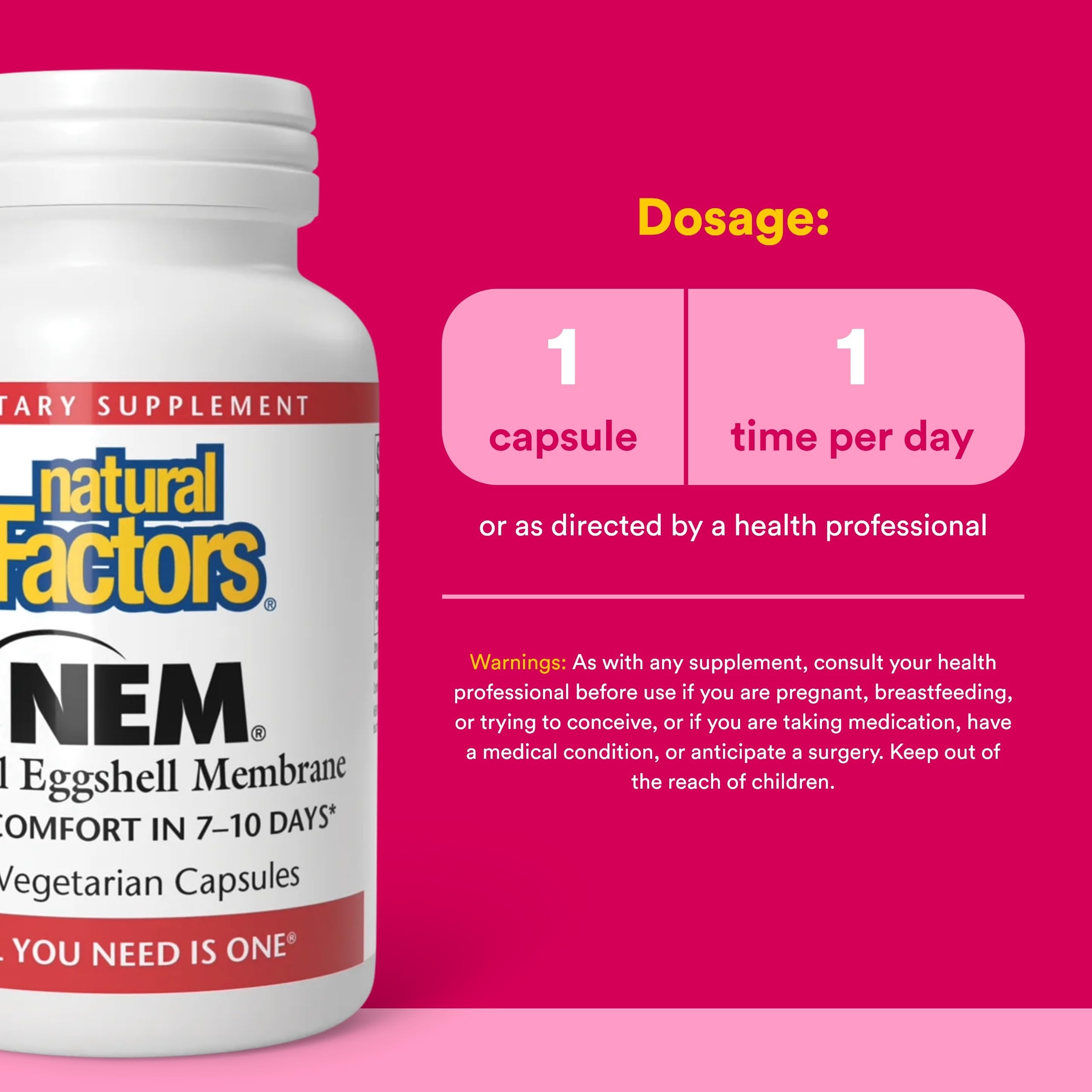 Natural Factors NEM ácido hialurónico para lubricación de articulaciones.