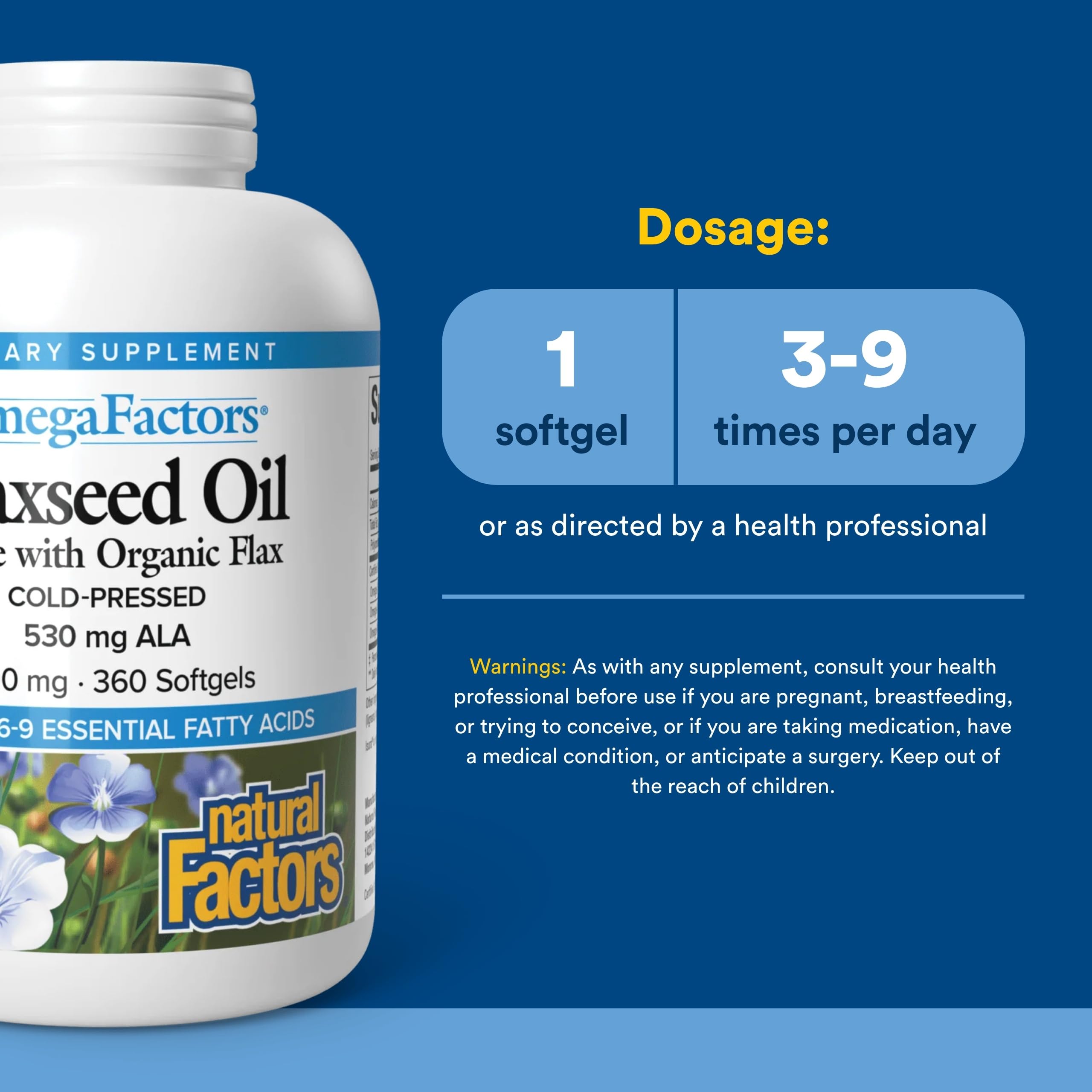 Natural Factors Omega Factors, etiqueta visible, cápsulas blandas que sostienen la salud diaria